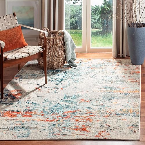 Miniatura 9 de SAFAVIEH Madison Collection 3' Square Cream  Orange MAD478B Modern Abstract Non-Shedding Living Room Bedroom Accent Rug