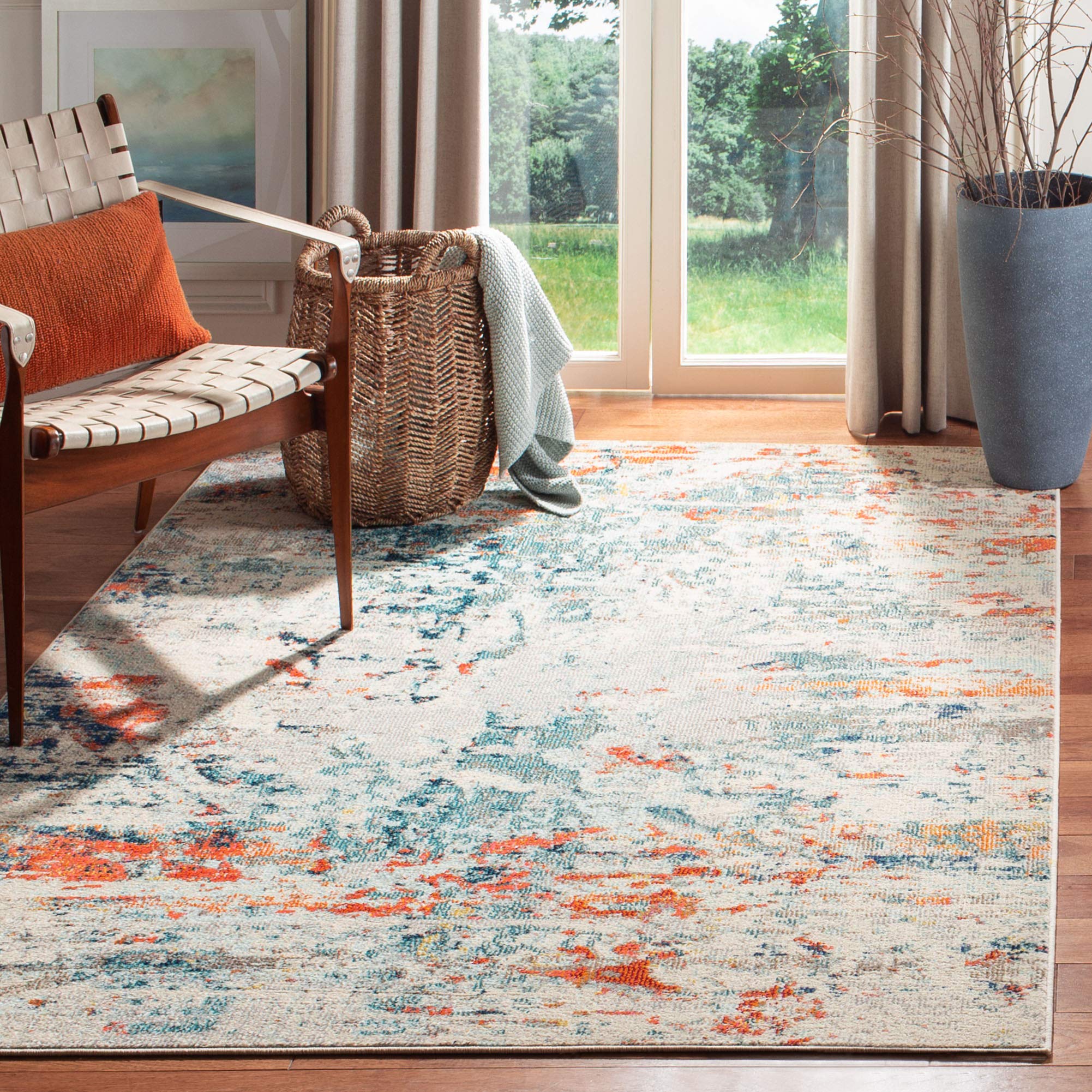 SAFAVIEH Madison Collection Area Rug - 6' x 9', Cream & Orange, Modern Abstract Design, Non-Shedding & Easy Care, Ideal for High Traffic Areas in Living Room, Bedroom (MAD478B)