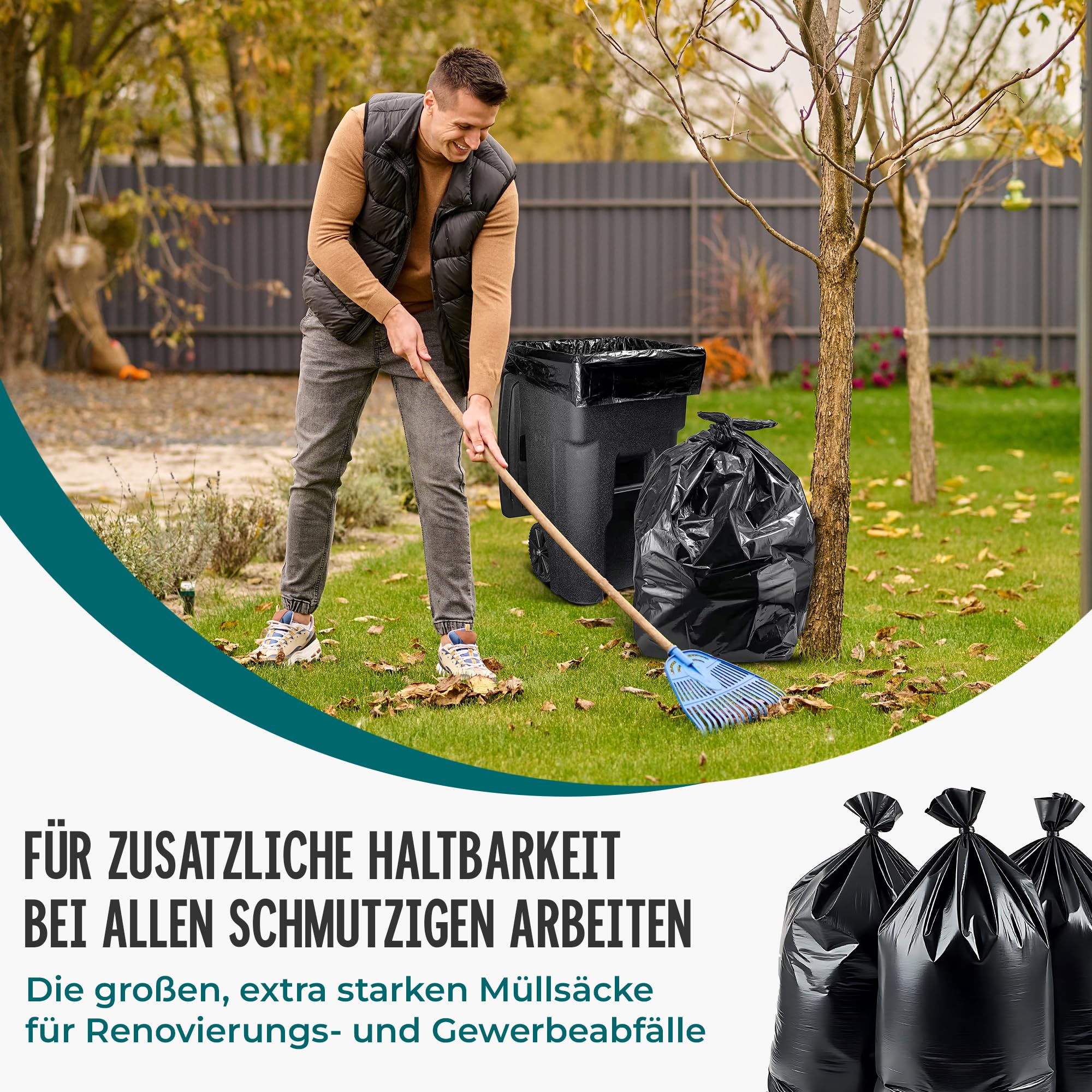 Müllbeutel 380L - Extrem Reißfest, Extra Stark, Ideal Für Haushalt, Garten Und Betrieb -4 x 10er Rolle, Schwerlast Müllsäcke Für Renovierung Und Gewerbe-Abfälle, Große Müllsäcke, LDPE