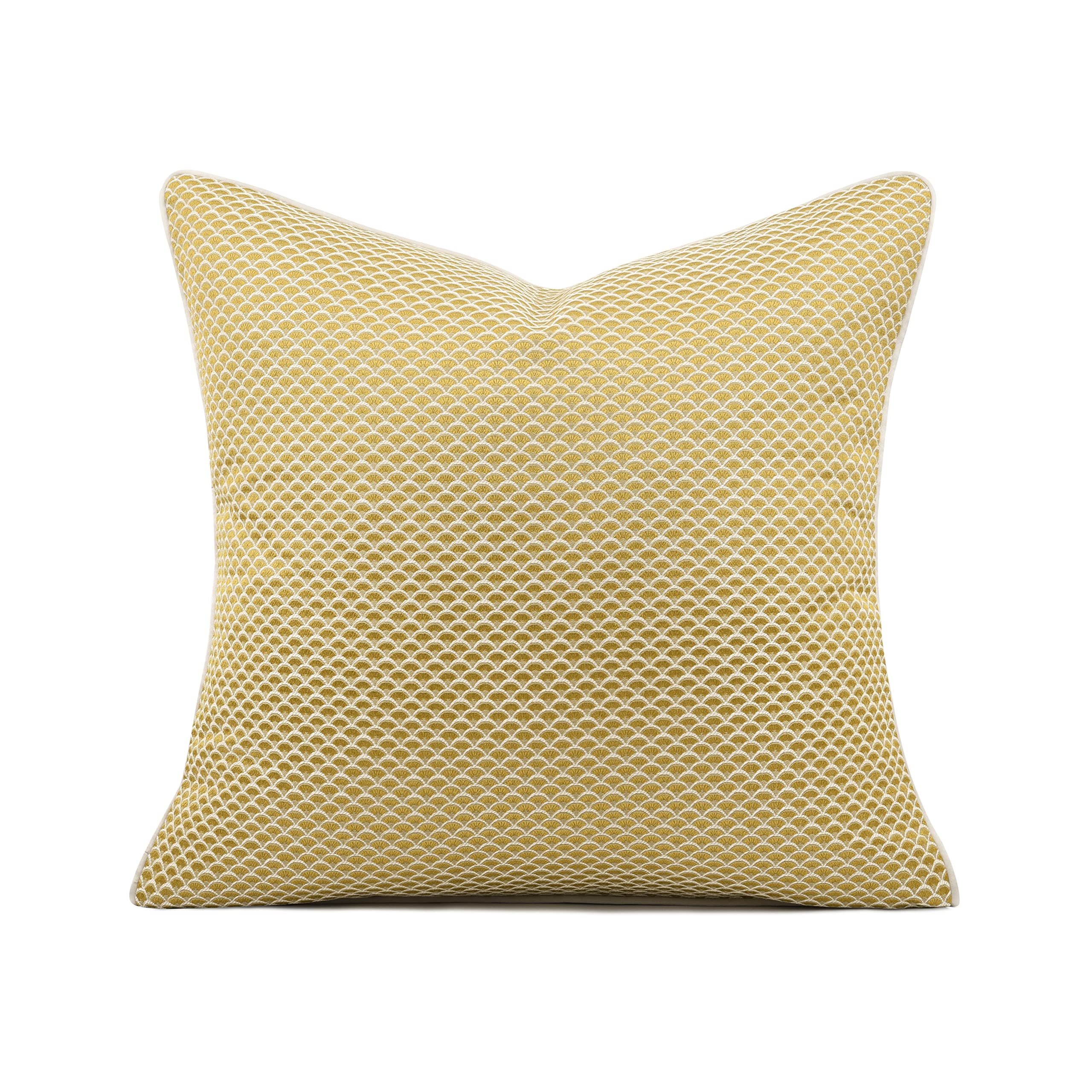 HENOMO Luxurious Satin Jacquard Decorative Pillow Covers 18×18 Inch Yellow Golden Ginkgo Leaf Fish Scale Pattern Sofa Car