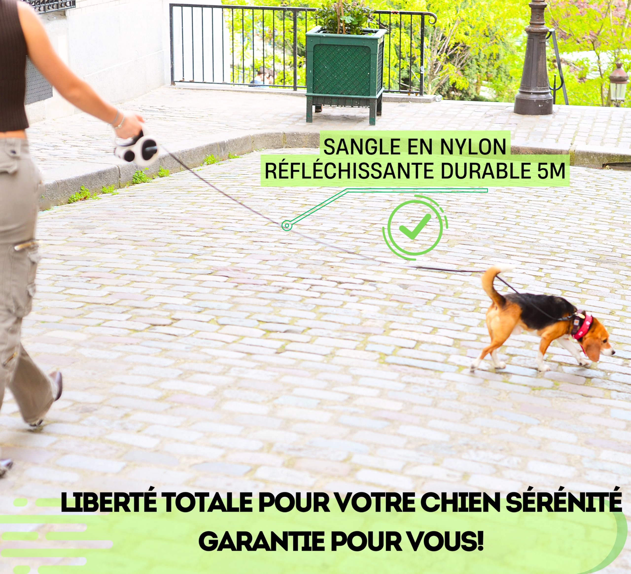 Snuggle Paws Laisse Chien Enrouleur & Rétractable 5m Tout-en-Un : LED Puissante, Distributeur Sacs à Crottes, Câble Anti-Morsure, Bande Réfléchissante | pour Petits Chiens Jusqu’à 20kg