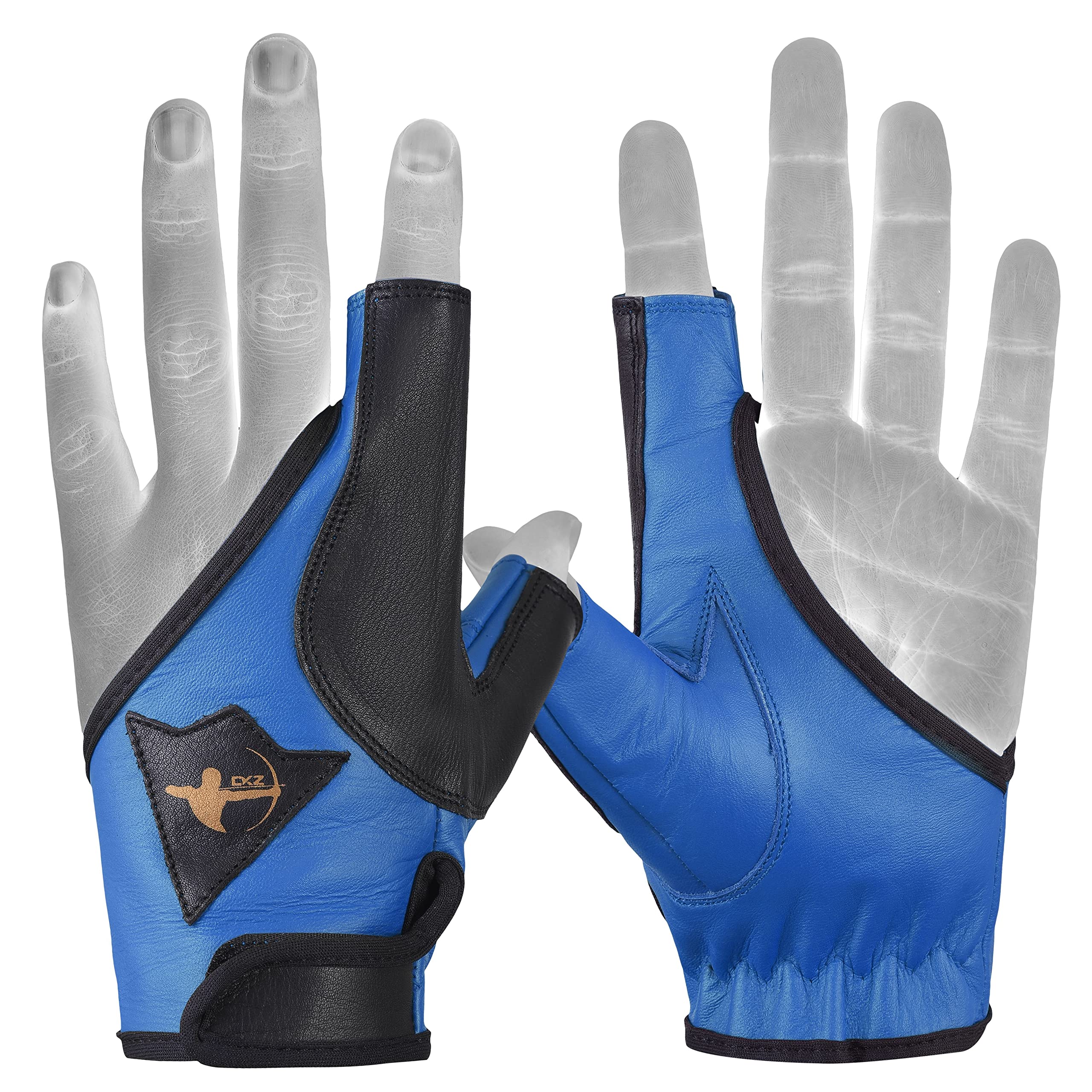 Daskz Archery Gloves One Finger Shooting Left hand Bow Gloves- Professional Leather hunting Gloves for Adults (Blue, S, Left)