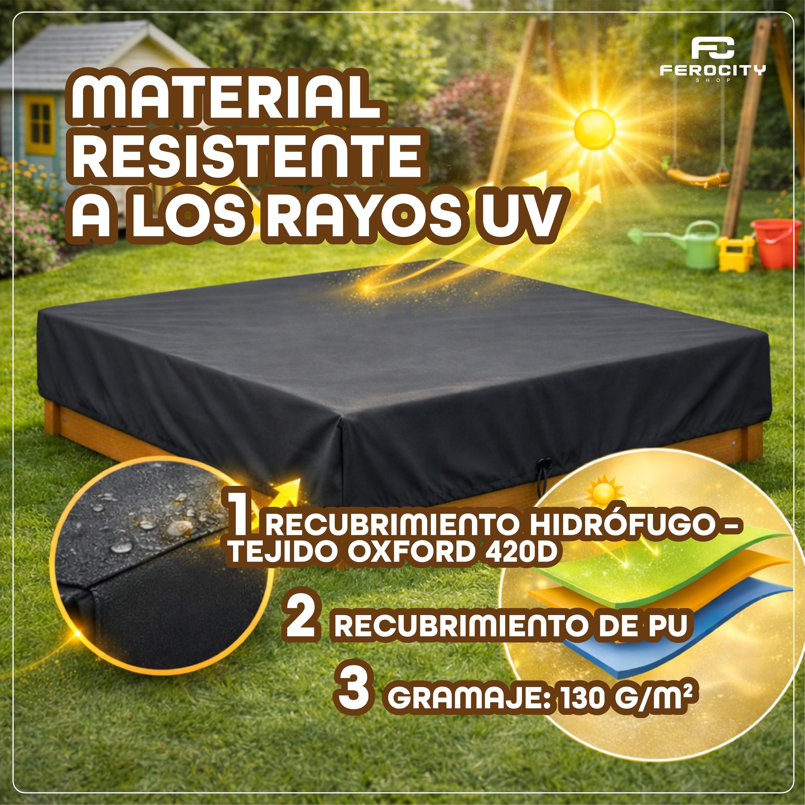 Funda Personalizada Cubierta para arenero a Medida para Todas Las Tallas | Transpirable, Resistente al Agua y al Viento | Cubierta Protectora para arenero, Color Negro [131]