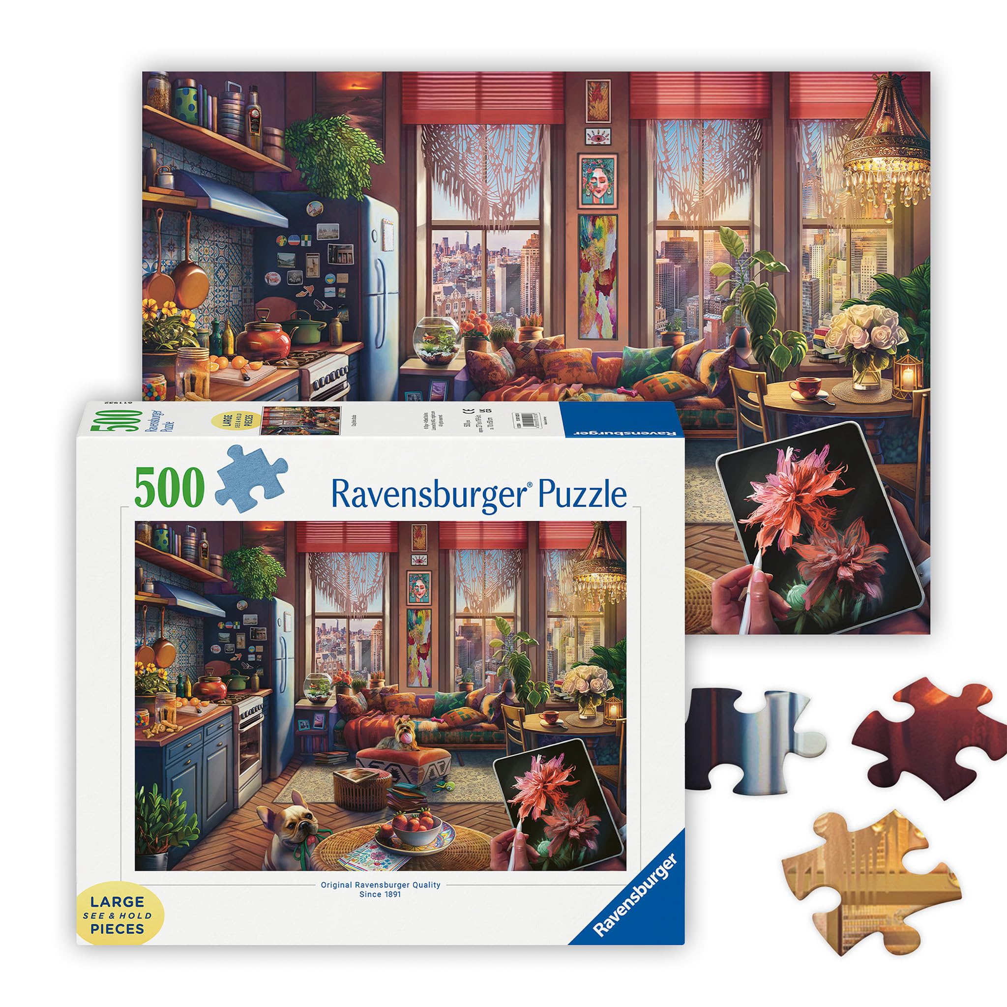 RavensburgerCozy Boho Studio 500 piece Jigsaw Puzzle for Adults and Kids Age 12 and Up