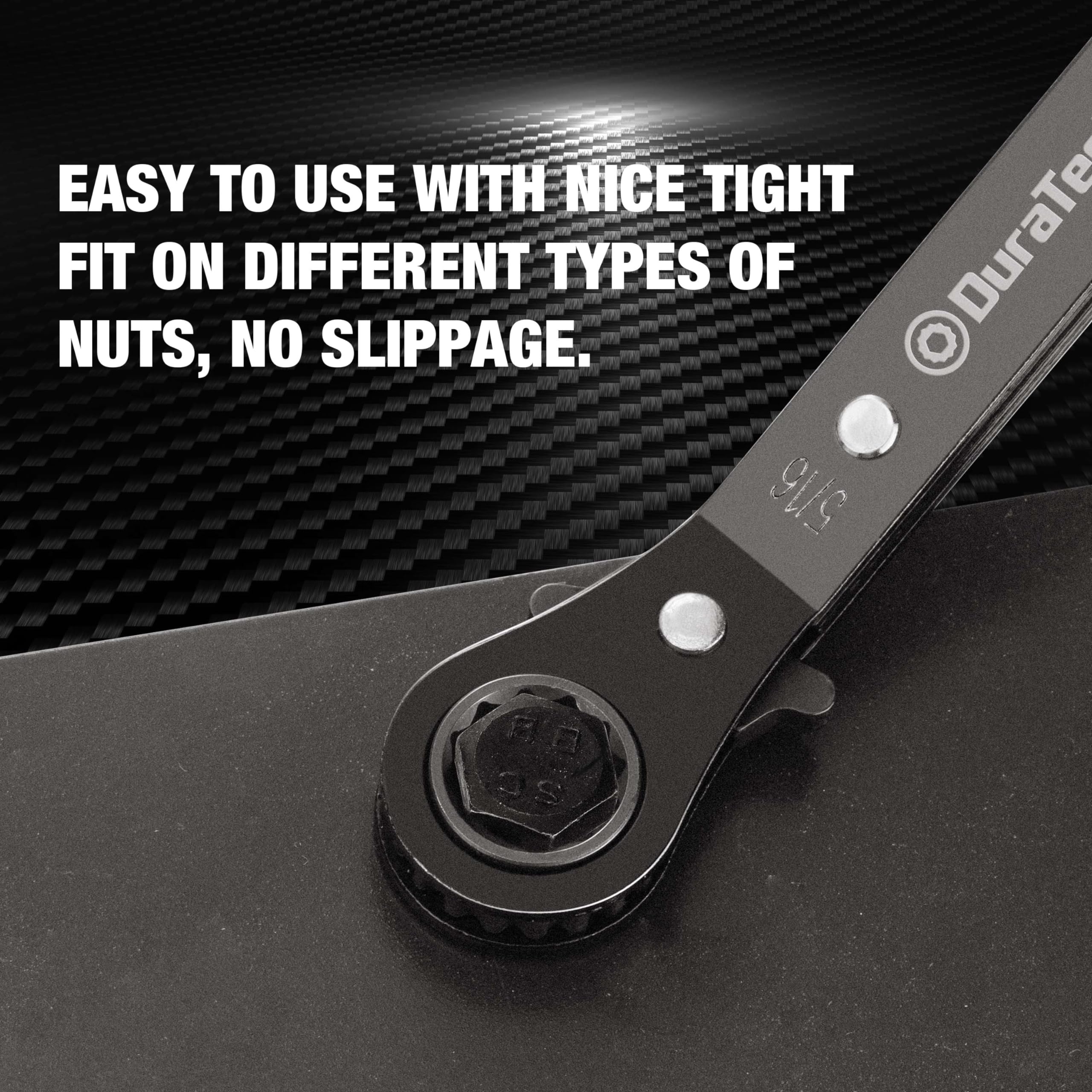 DURATECH 1/4 Inch x5/16 Inch Double Offset Box End Reversible Ratcheting Wrench, SAE, Heavy-duty, Matte Chrome Plated, Ratchet Spanner Crooked for Narrow Spaces