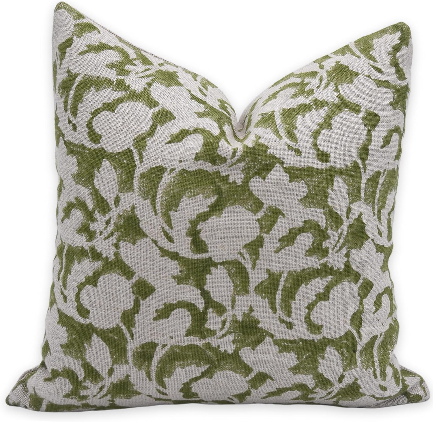 Pillow Covers Handmade Block Print 16X16 Thick Linen Throw Vintage Pillowcase Cushion Cover for Sofa, Couch, Bed, Fall, Boho Home Decor, Garden, Outdoor, Farmhouse, Sulit, Green