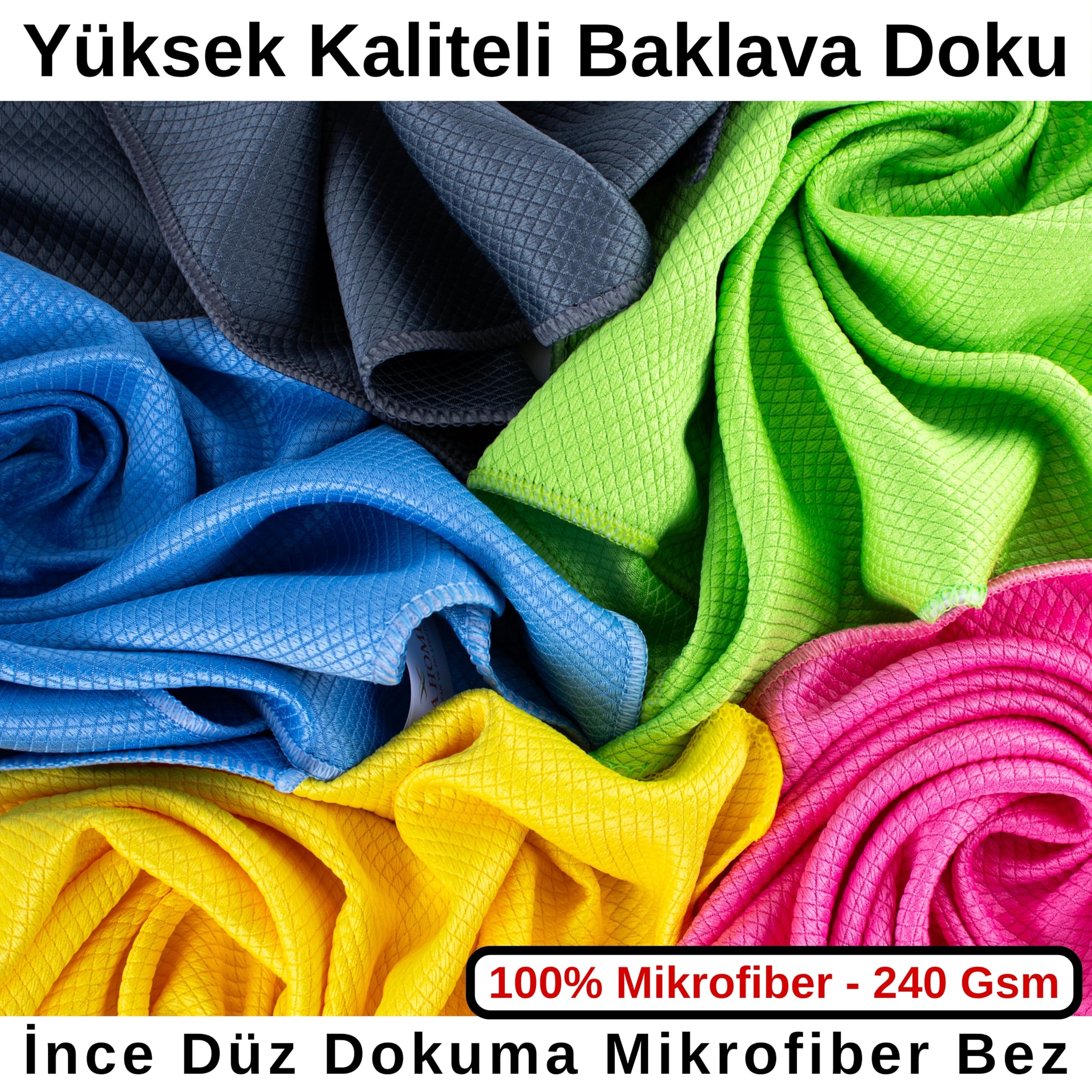 CAQA HOME Sihirli Temizlik ve Kurulama Bezi, 5-Adet Karışık Renk Premium Baklava Mikrofiber Bez Seti 40x40 cm, İz Tüy Leke Bırakmaz Emici Koku Yapmaz Çabuk Kuruyan Cam Hassas ve Genel Temizlik Bezi