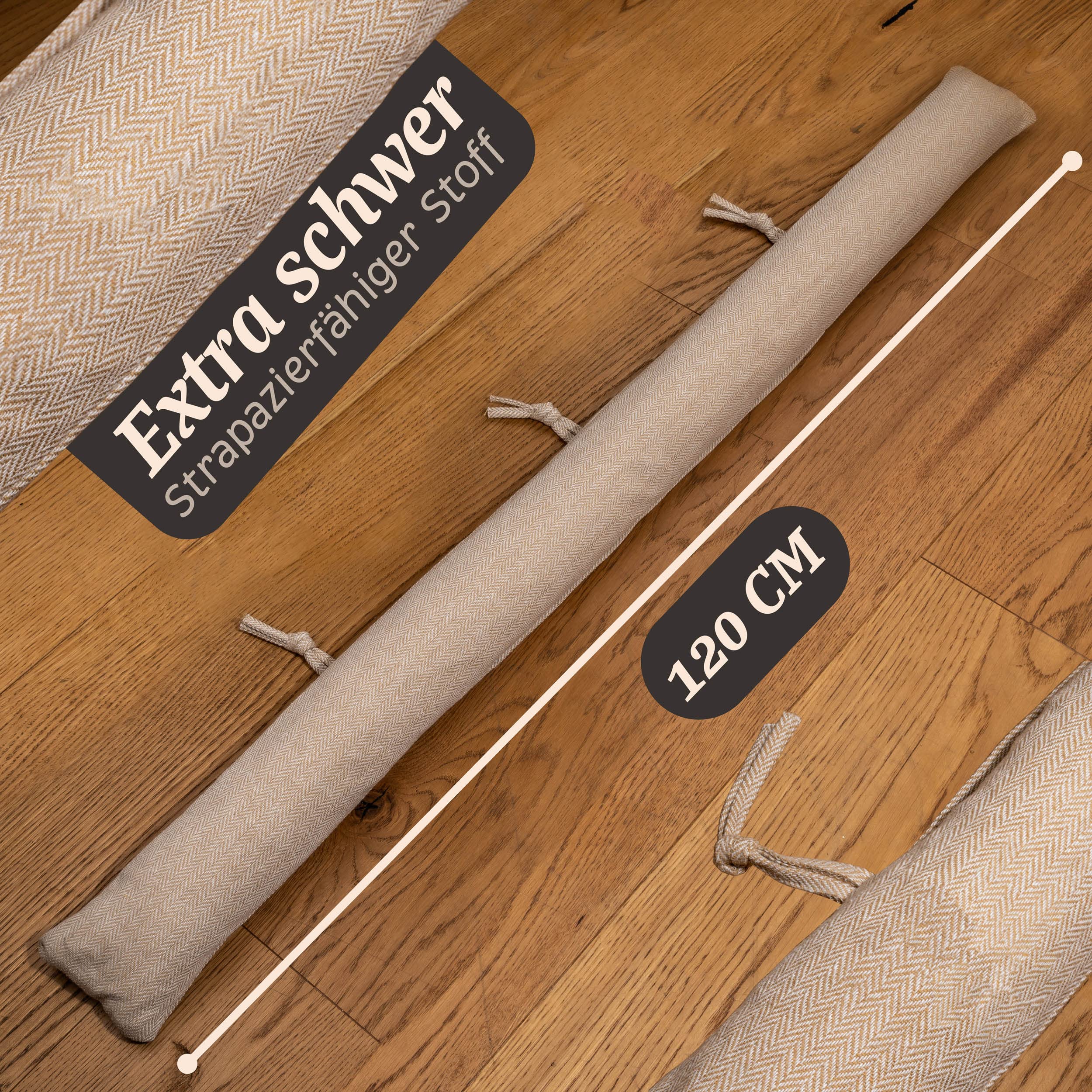 Praknu Zugluftstopper für Fenster bis 120cm - Waschbar - Energiesparend - Extra Lang & Schwer - Auch für breite Türen - Beige
