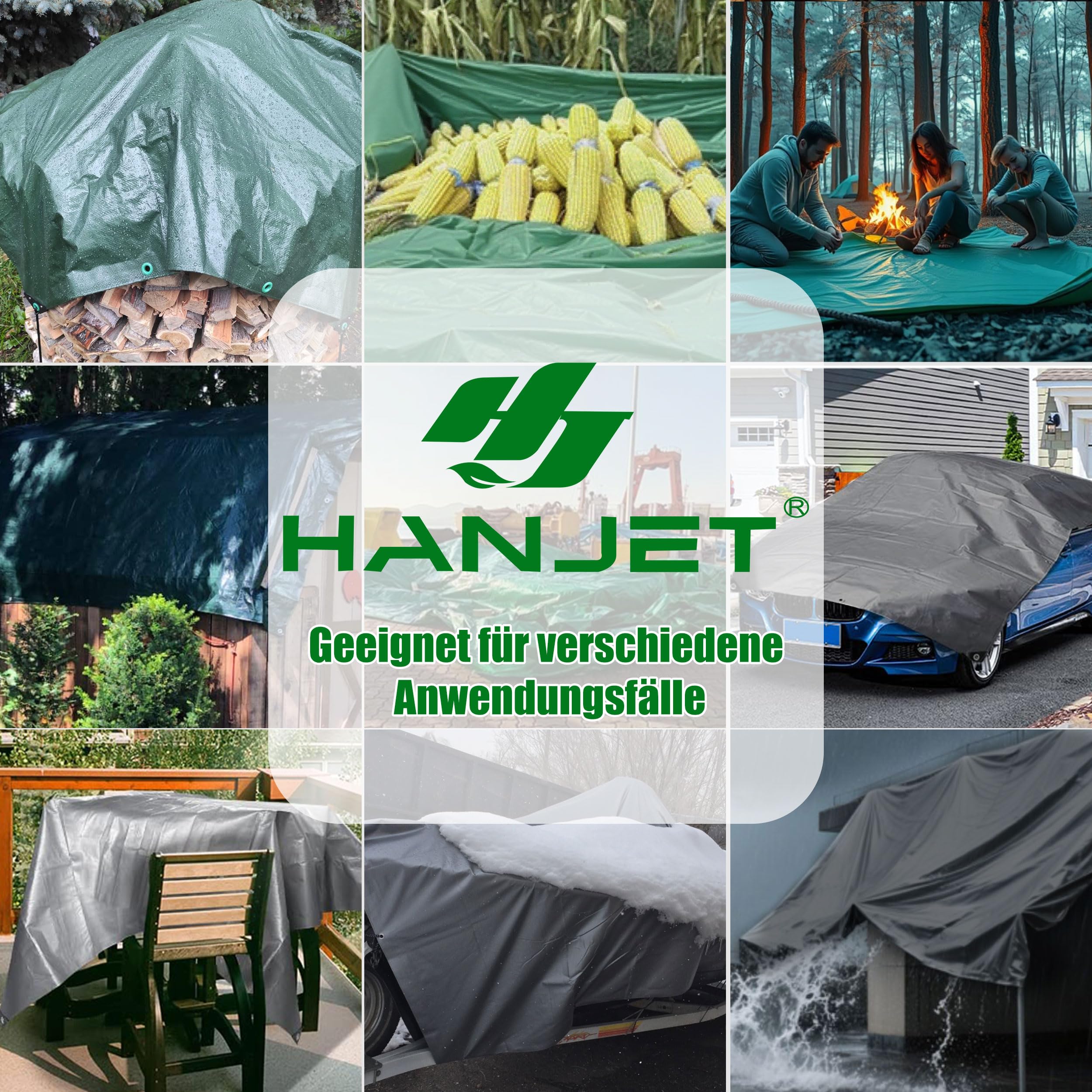 Bâche imperméable - 260 g/m² - Robuste - Gris - En polyéthylène épais - Pour toit de tente et protection pour camping, piscine, bois, voiture, bateau (5 x 6 m)