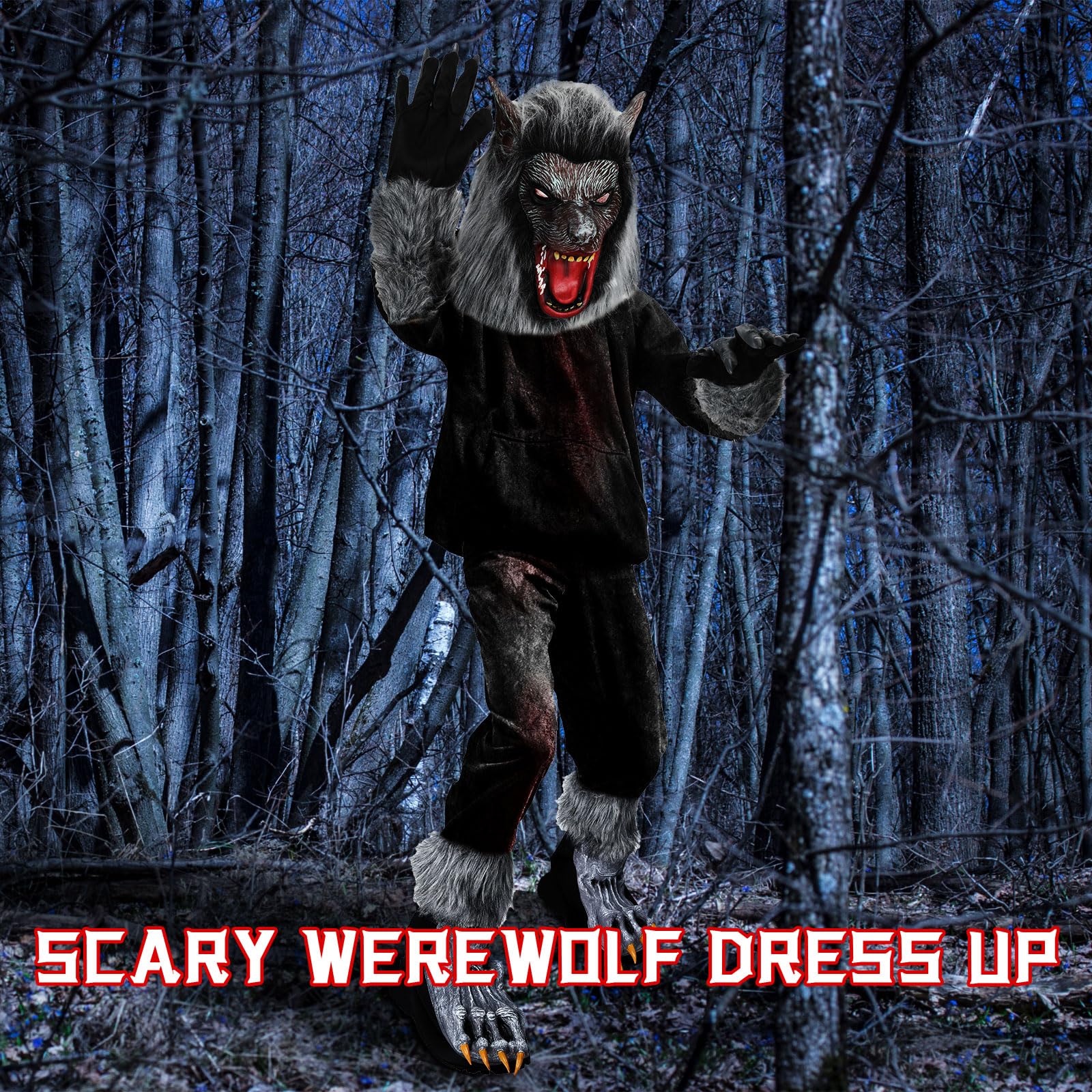 ramede Kostium wilkołaka na Halloween, dla dorosłych, głowa wilka, maska, pazury, rękawiczki, wilkołak, pokrowce na buty dla mężczyzn, kobiet, unisex, dla dorosłych, przebranie, cosplay, przyjęcie,