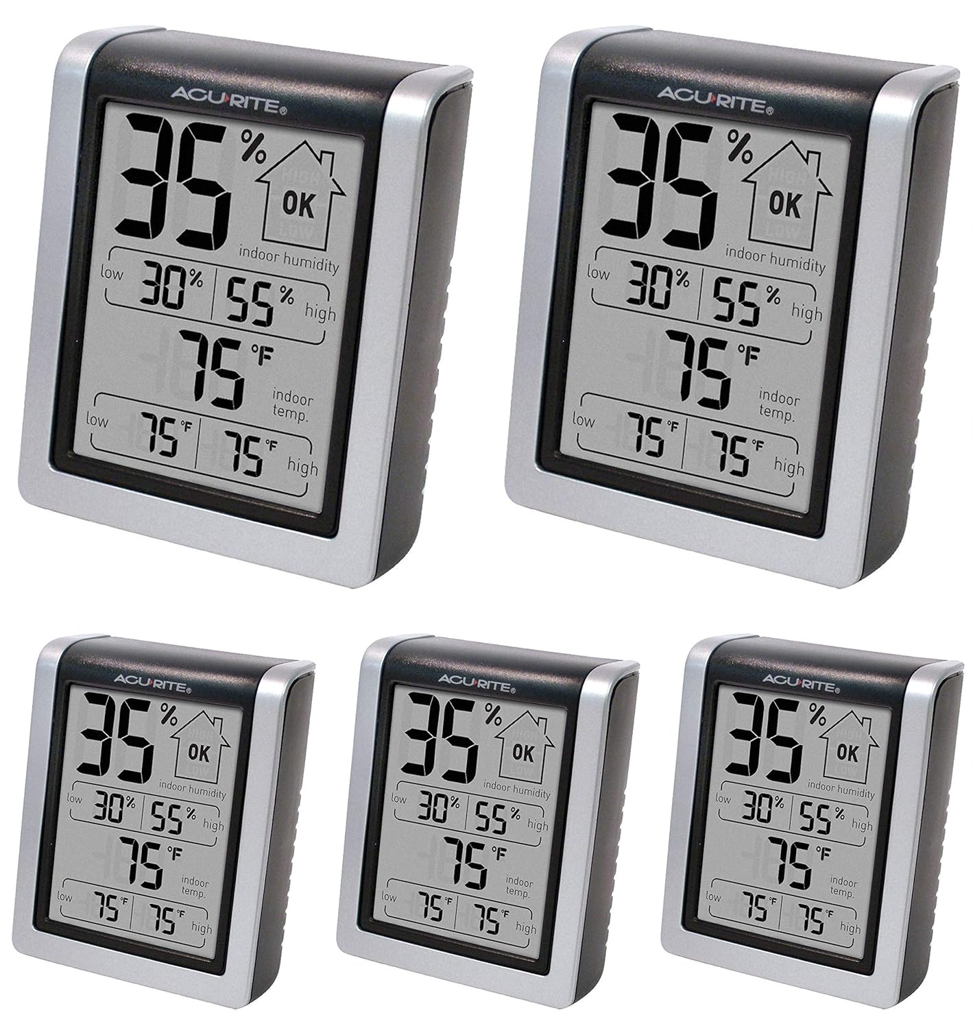AcuRite 00613 Indoor Thermometer & Hygrometer with Humidity Gauge, 3" H x 2.5" W x 1.3" D - Pack 5