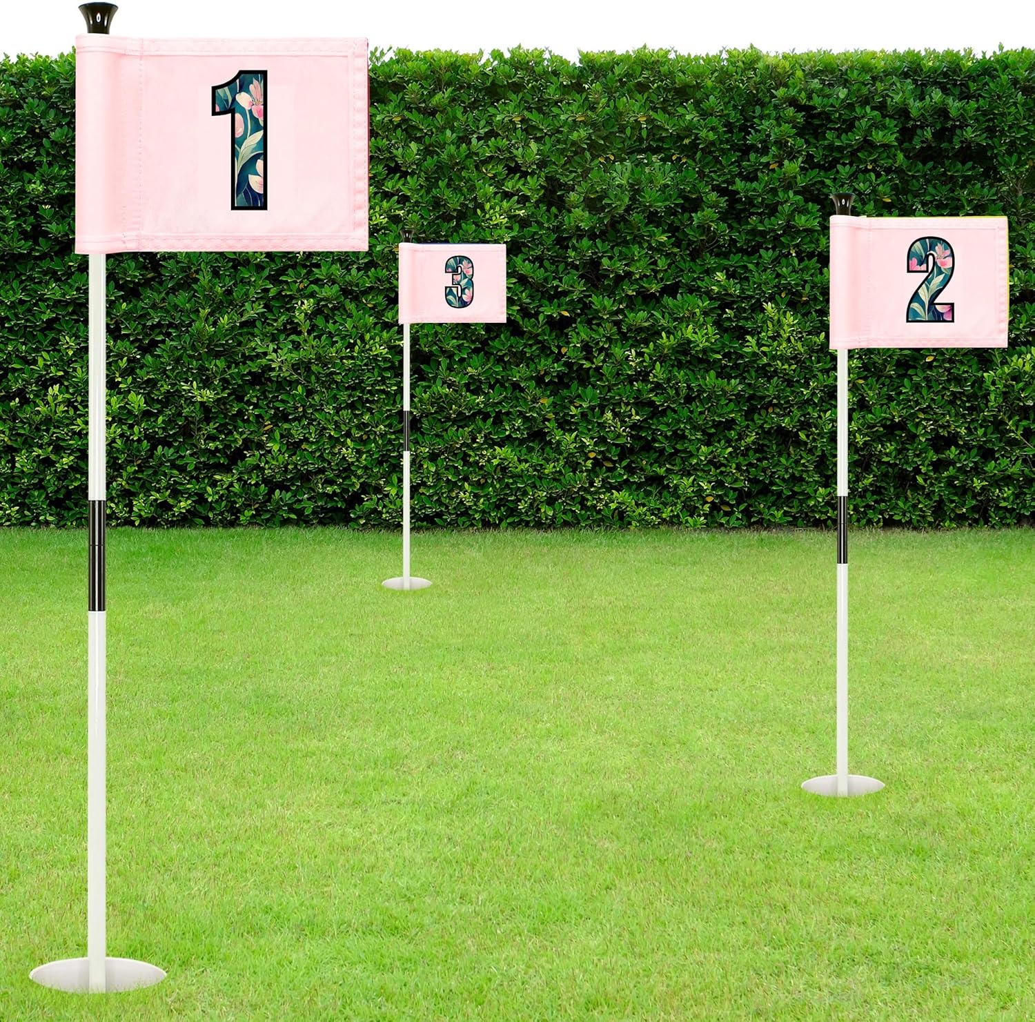 Golf Flag 8x6 Inch – 420D Nylon Double-Sided Mini Pin Flag with Tube Inset, Practice Putting Green Flags for Yard (Numbered Pink - Set of 3)