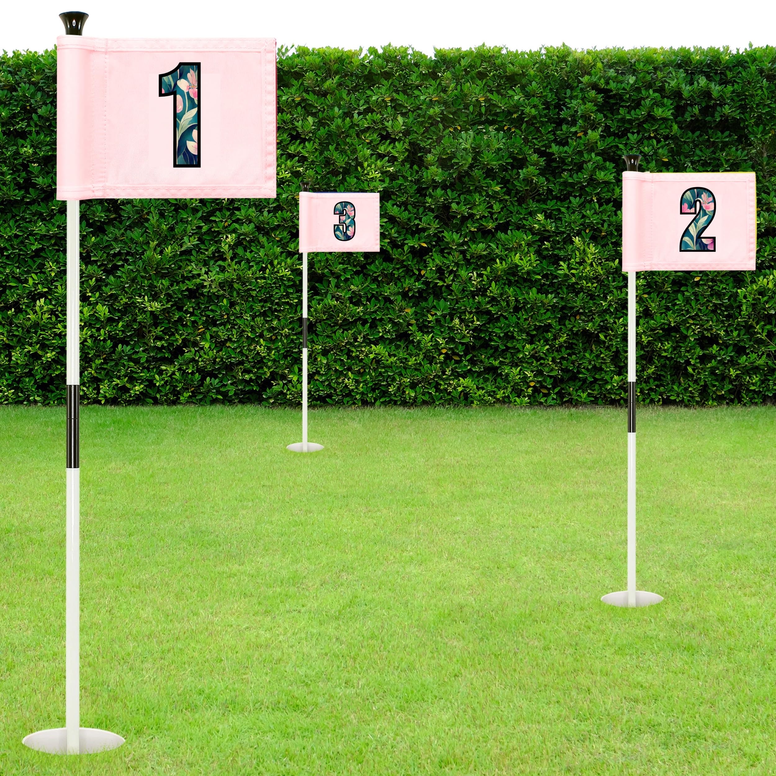 Golf Practice Pin Flags with USA Numbers, 8x6 Inch, Set of 3, Includes 3-ft Fiberglass Flagstick, Ball Retriever, 4-Inch Hole Cup (Numbered Set of 3)