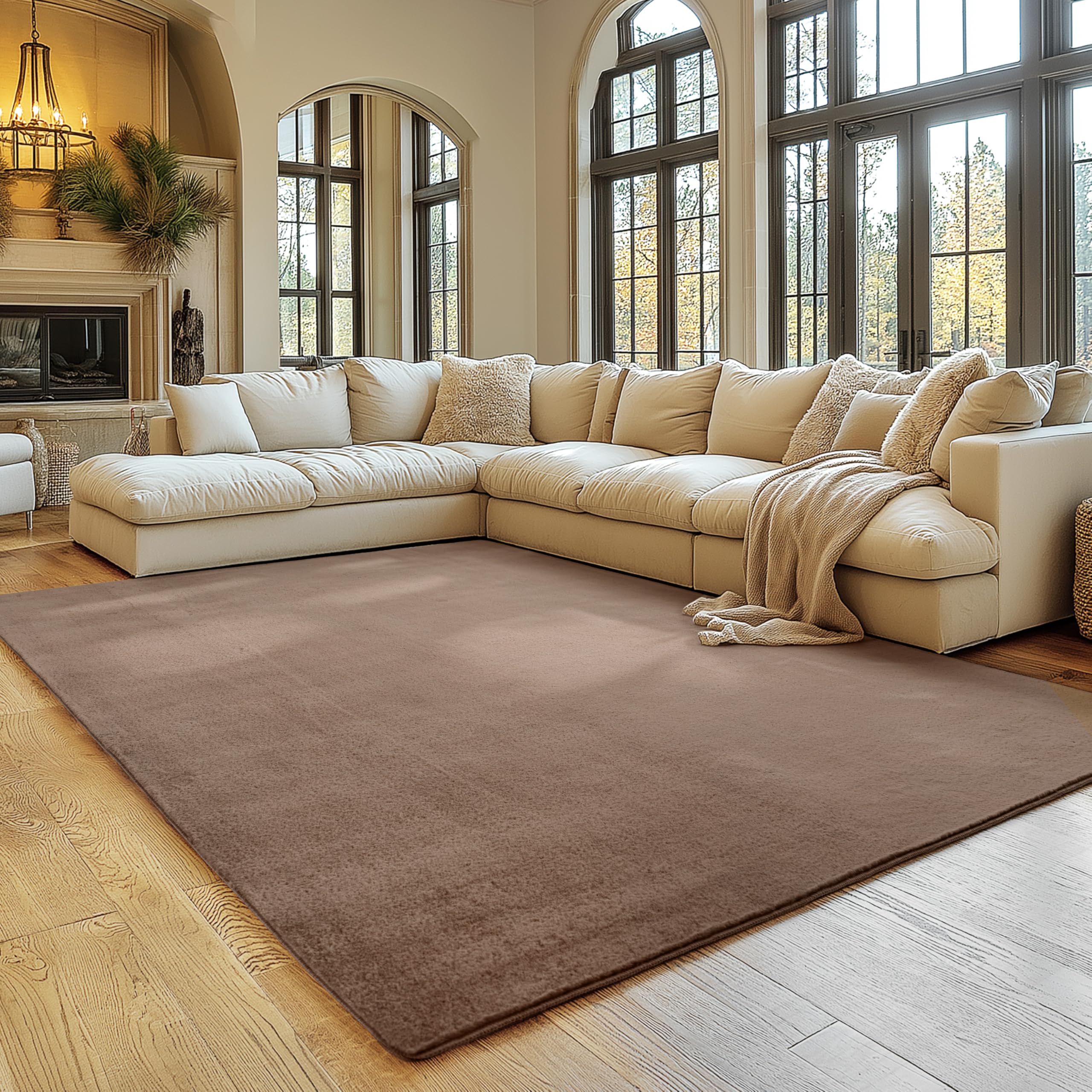 SIMPEX Tappeto Marrone 200x280 cm Tappeto Lavabile a Pelo Corto, Antiscivolo e Morbido, Design Monocromatico Moderno per Soggiorno, Camera da Letto, Cucina e Corridoio
