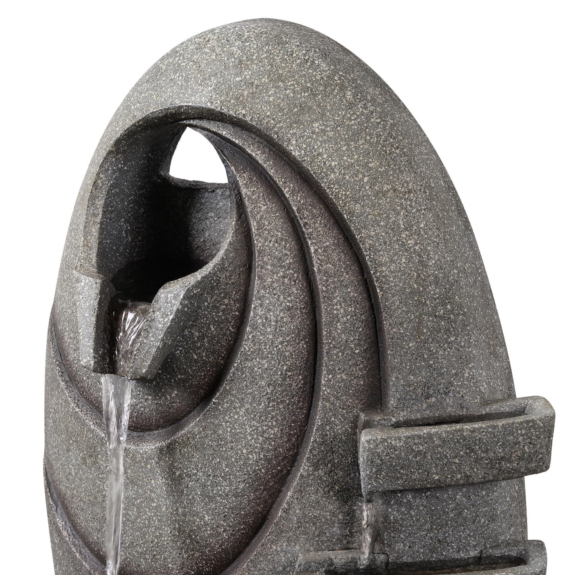 Teamson Home Garten Outdoor Brunnen Moderner Ovaler Brunnen mit warmen LED-Lichtern, Einstellbarer Fluss, Robustes dunkelgraues Steinoptik-Finish
