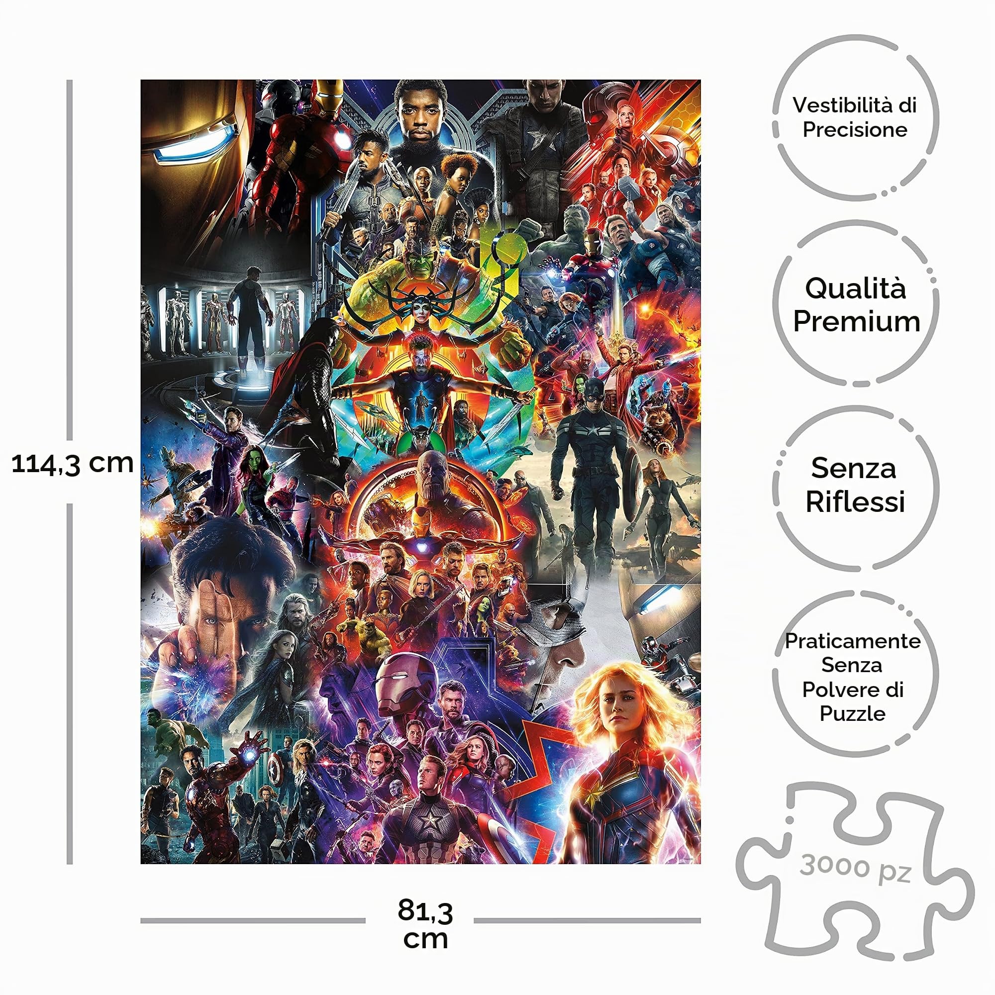 Aquarius Marvel Avengers Collage (puzzle da 3000 pezzi), antiriflesso, precisione millimetrica, merchandise e oggetti da collezione Marvel con licenza ufficiale, 81,9 x 114,4 cm