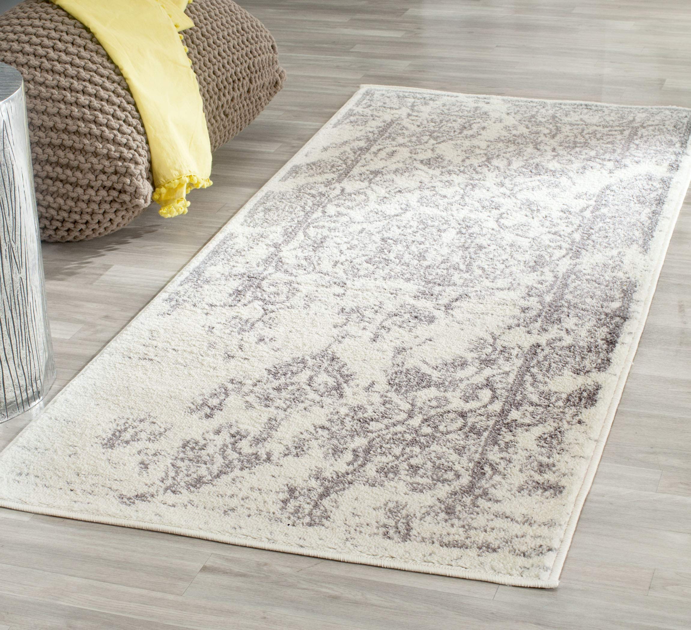 SAFAVIEH Adirondack Collection Runner Rug - 2'6" x 20', Ivory & Silver, Oriental Distressed Design, Non-Shedding & Easy Care, Ideal for High Traffic