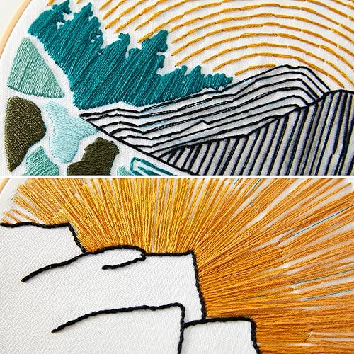 Miniatura 8 de Kit de iniciación de bordado a mano para principiantes adultos, kit de punto de cruz estampado para adultos principiantes, 2 aros de bordado, 2