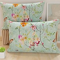 PETTI Artigiani Italiani – Coppia di Federe Cuscino 80×40 cm in Microfibra, Cuscini Arredo Camera da Letto, Divano, Salotto, Set 2 Fodere Copricuscino, Federa Spring Acquamarina, 100% Made in Italy