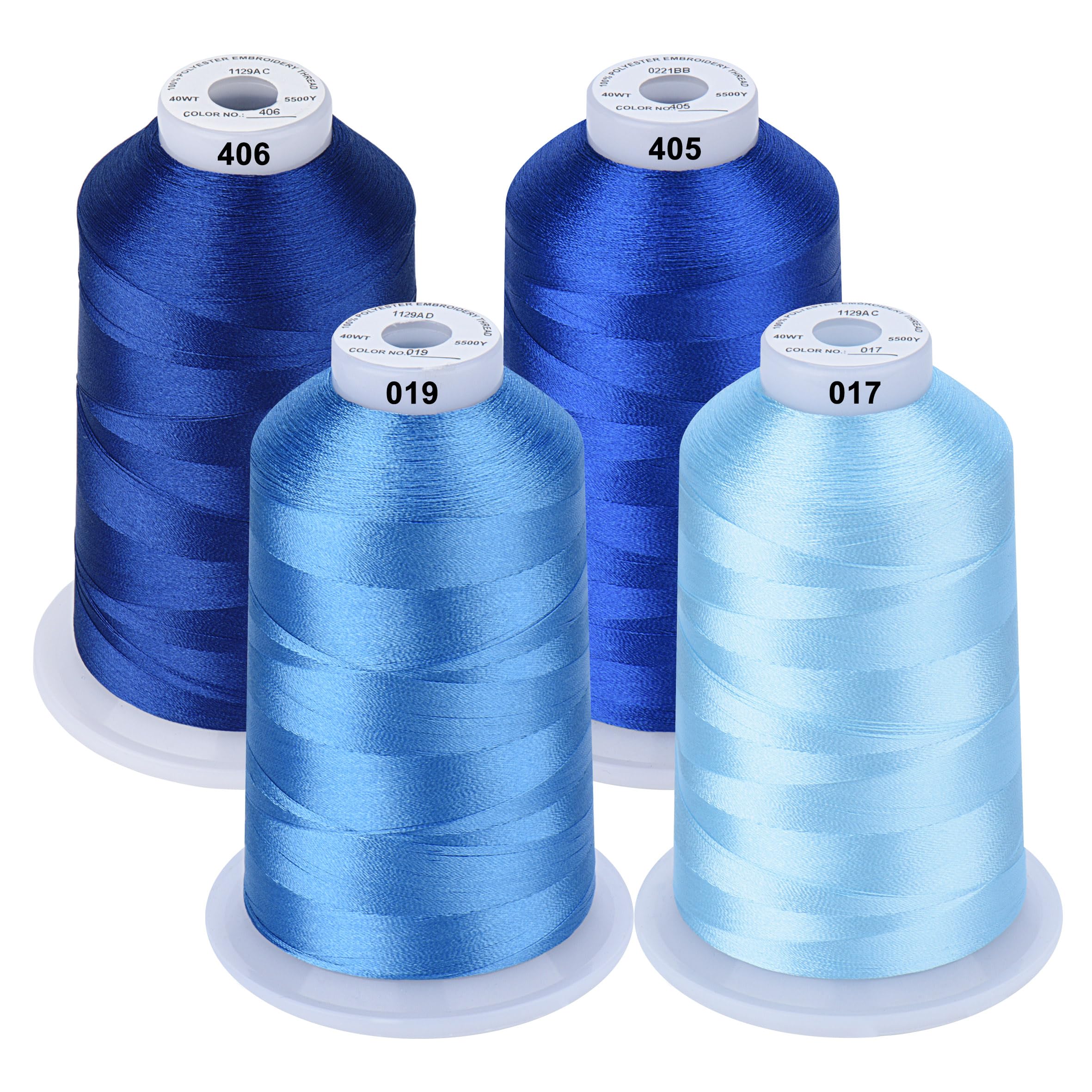 SimthreadMachine Embroidery Thread 5000M King-Spools Blue Colors for Brother/Babylock/Bernette/Janome/Singer/Kenmore Sewing and Embroidery Machine