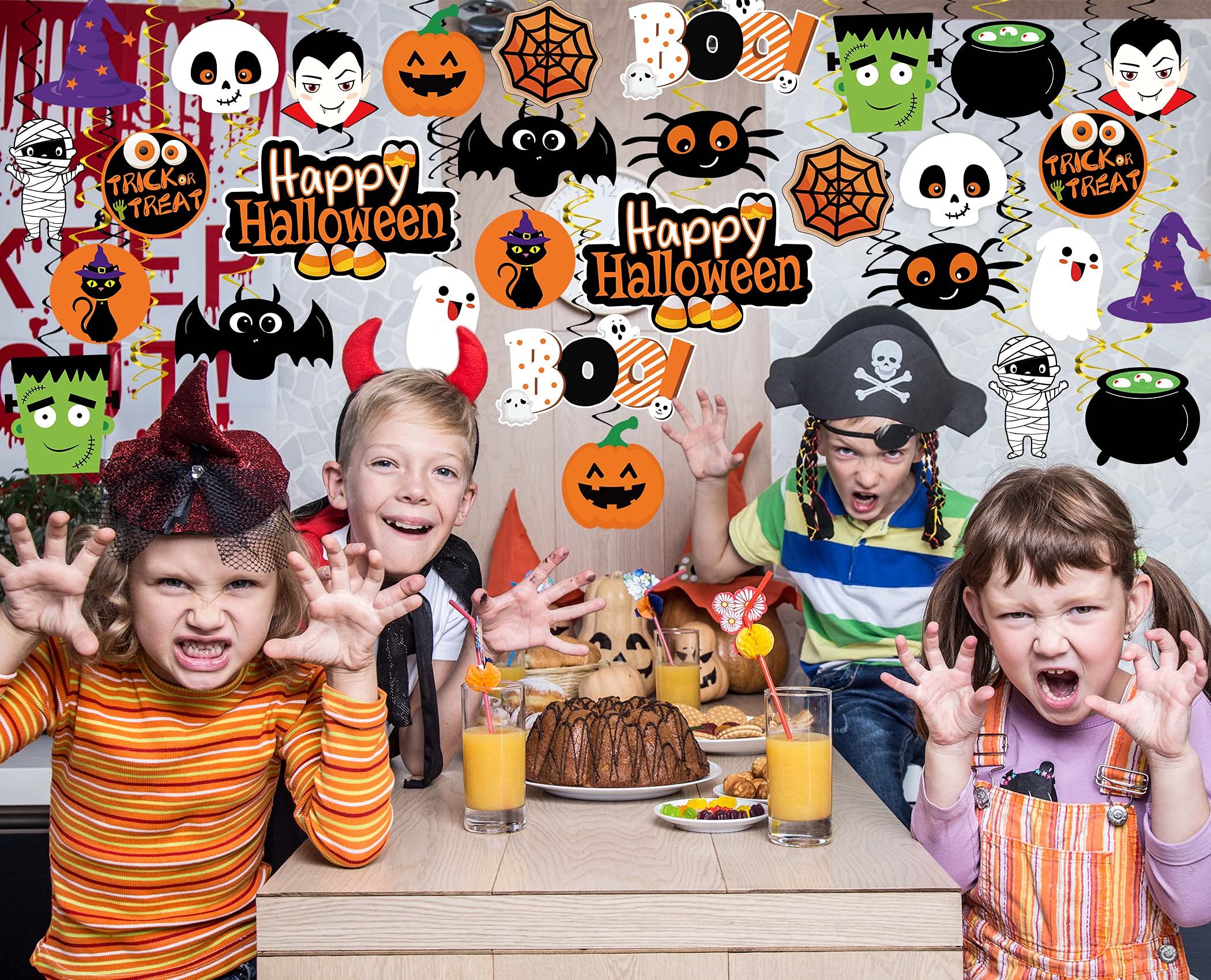 Lot de 68 décorations d'Halloween à suspendre pour salle de classe, décorations de plafond d'Halloween à suspendre, décorations de fête d'Halloween, fantôme, citrouille