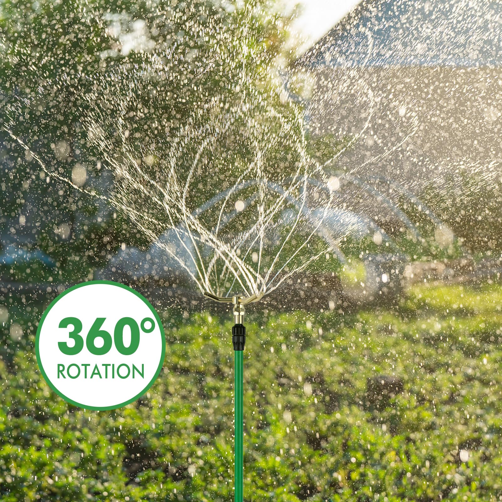 RESTMO Aspersor de 3 brazos con base telescópica ajustable, aspersor de césped de gran altura de rotación de 360 grados para cobertura de áreas grandes, sistema de riego de jardinería, sistema de