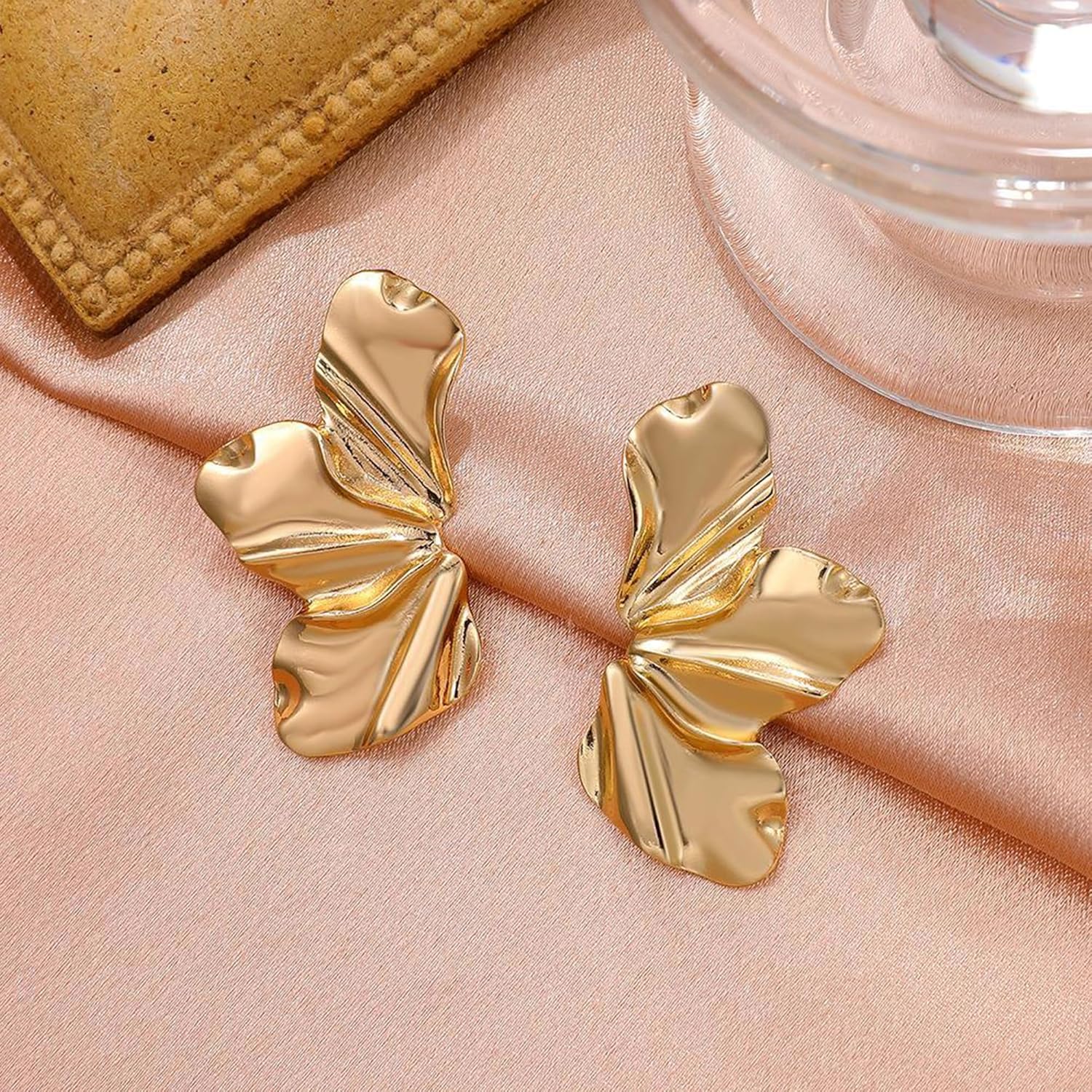 Flower Gold Statement Earrings for Women Geometric Dangle Bohemian Flower Dangling Drop Exaggerated Metal Geometric Earrings for Women - Image 6