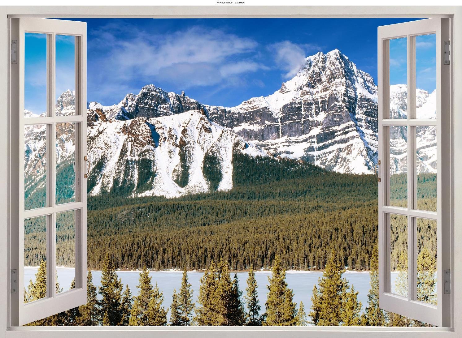 WallPix 36x50 / 36 x 50 Montana Glacier National Park 3D Window View Wall Sticker Decal Mural - Peel and Stick - Made from Tear-Proof, Easy-to-Clean, Durable Bubble Free Material