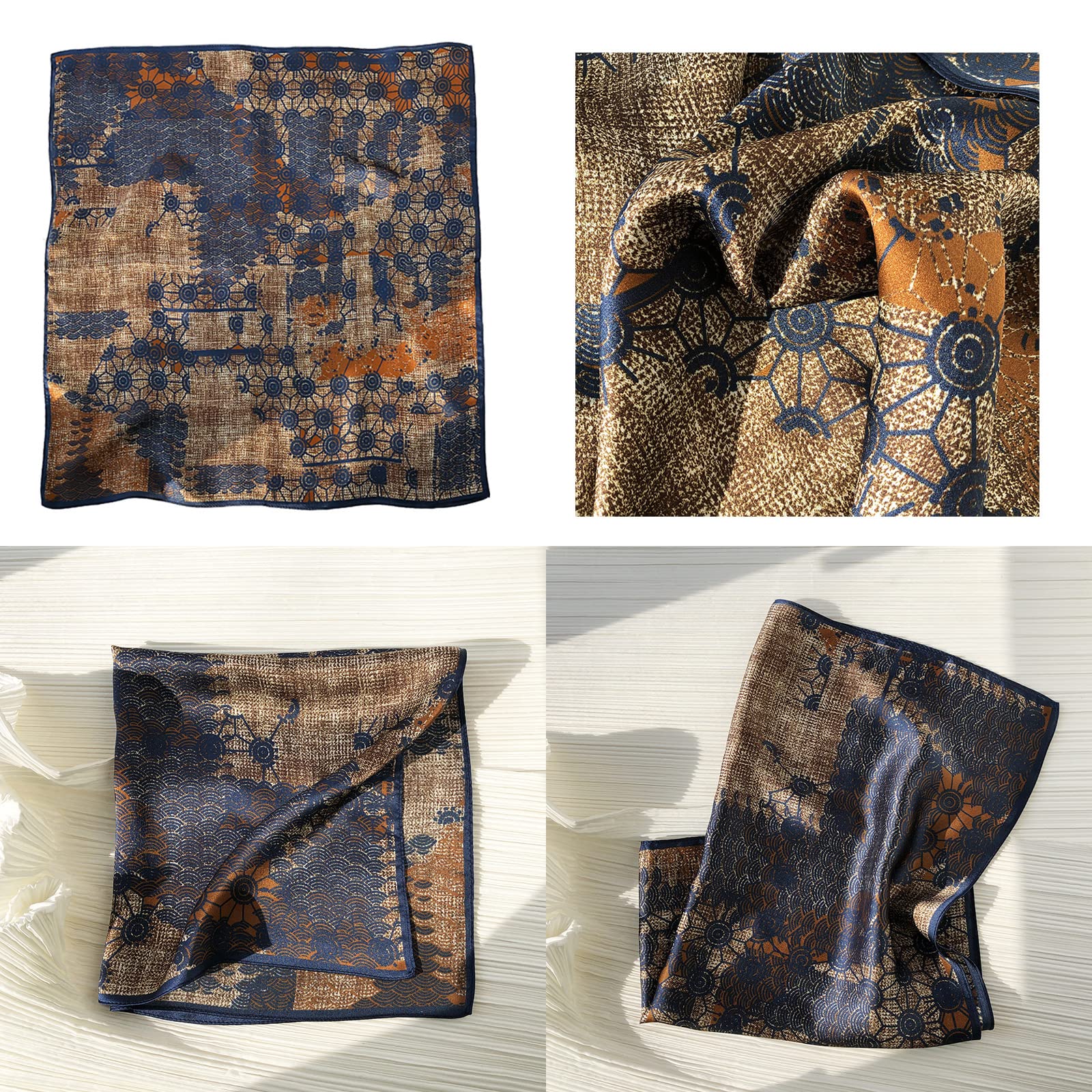 Bandana da uomo blu, 100% seta, 53 x 53 cm, Blu, Taglia unica