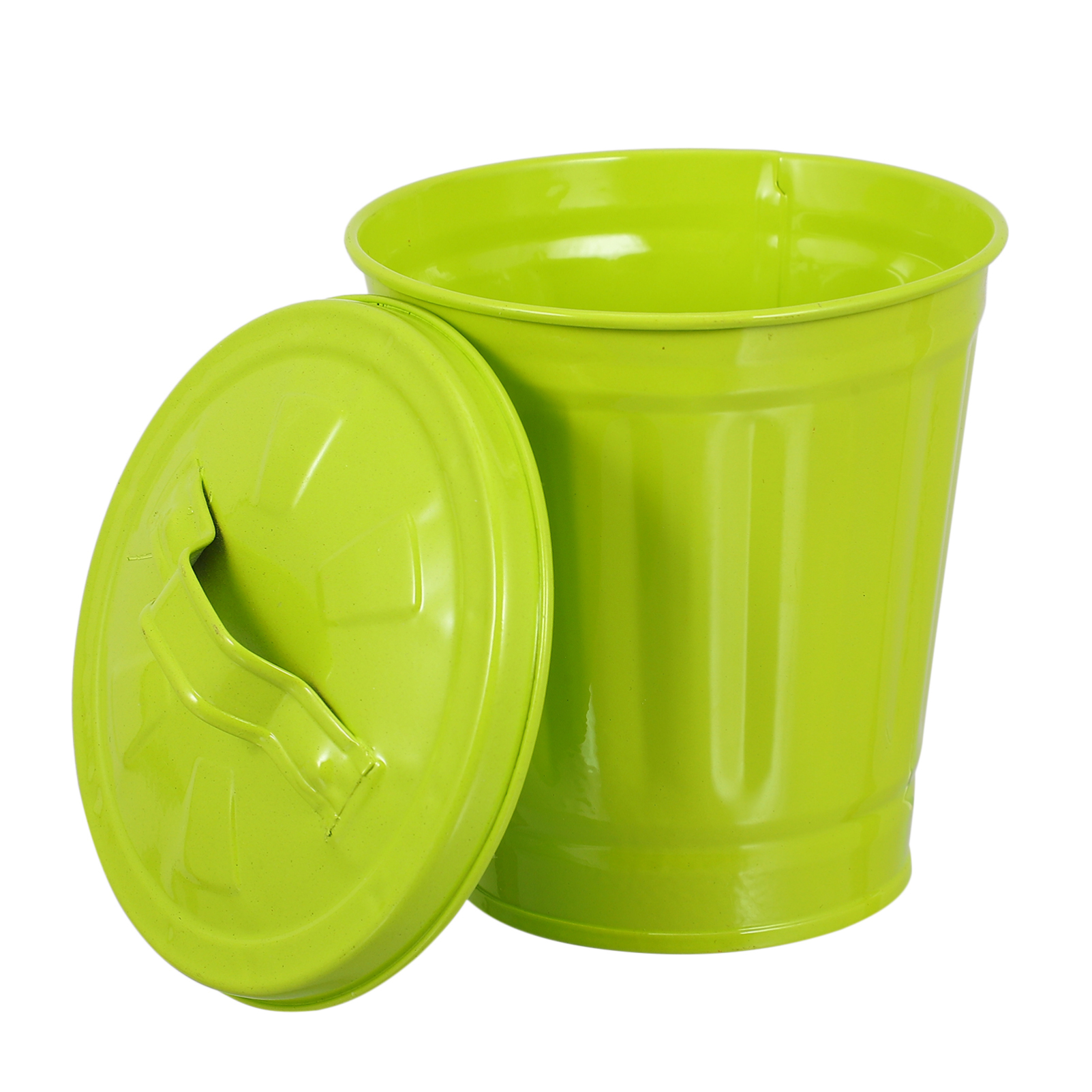 Image of Mini Trash can with Lid Small Desktop Garbage Bin Compact Metal Waste Basket for Bedroom Office Tabletop Use and Flower Pot Container