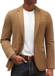 Men's Casual Knit Sport Coats One Button Slim Fit Blazer Notch Lapel Solid Suit Jacket with Pockets