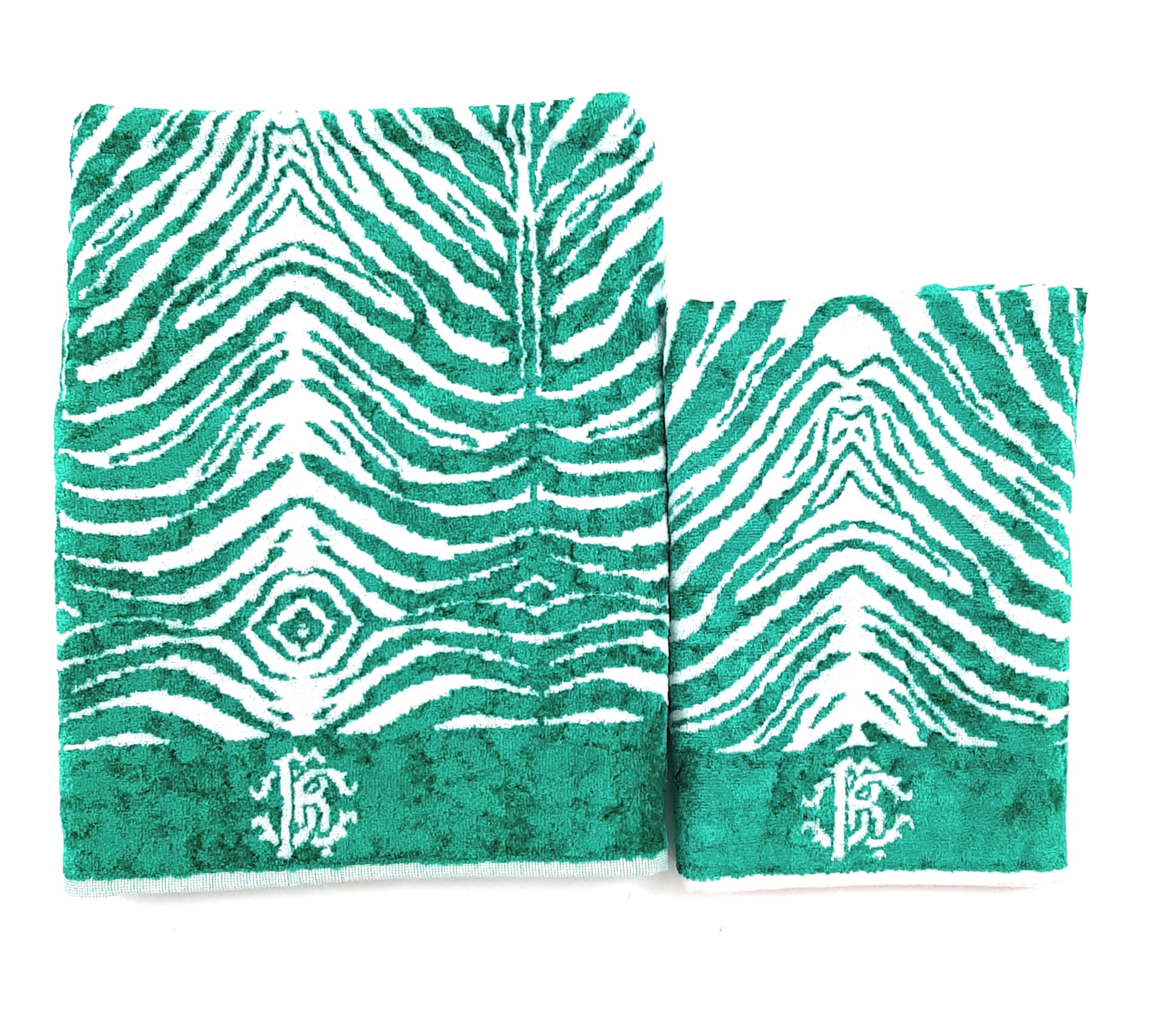 Roberto Cavalli Zebree - Par de toallas de rizo 1 + 1, toalla + toalla de invitados, color verde
