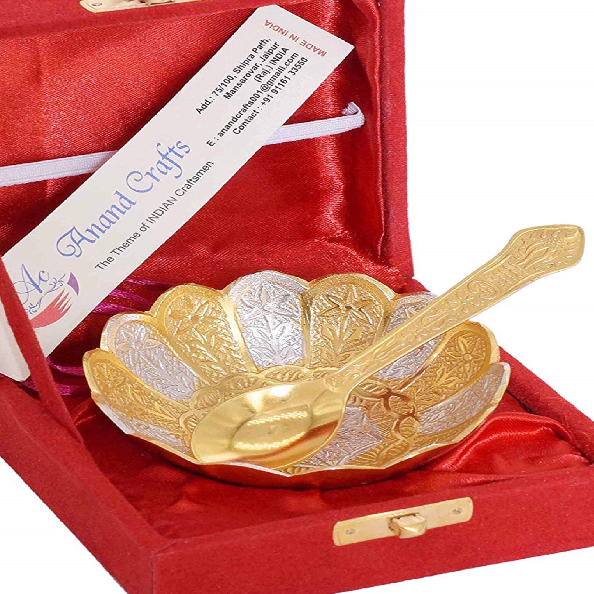 AC ANAND CRAFTS Silver Gold Plated Floral Cut Bowl With Velvet Box Set Of 2 For Best For Gifting, Anniversory, Return Gift, Diwali, New Year, Christmas Gift, 570 Ml 4
