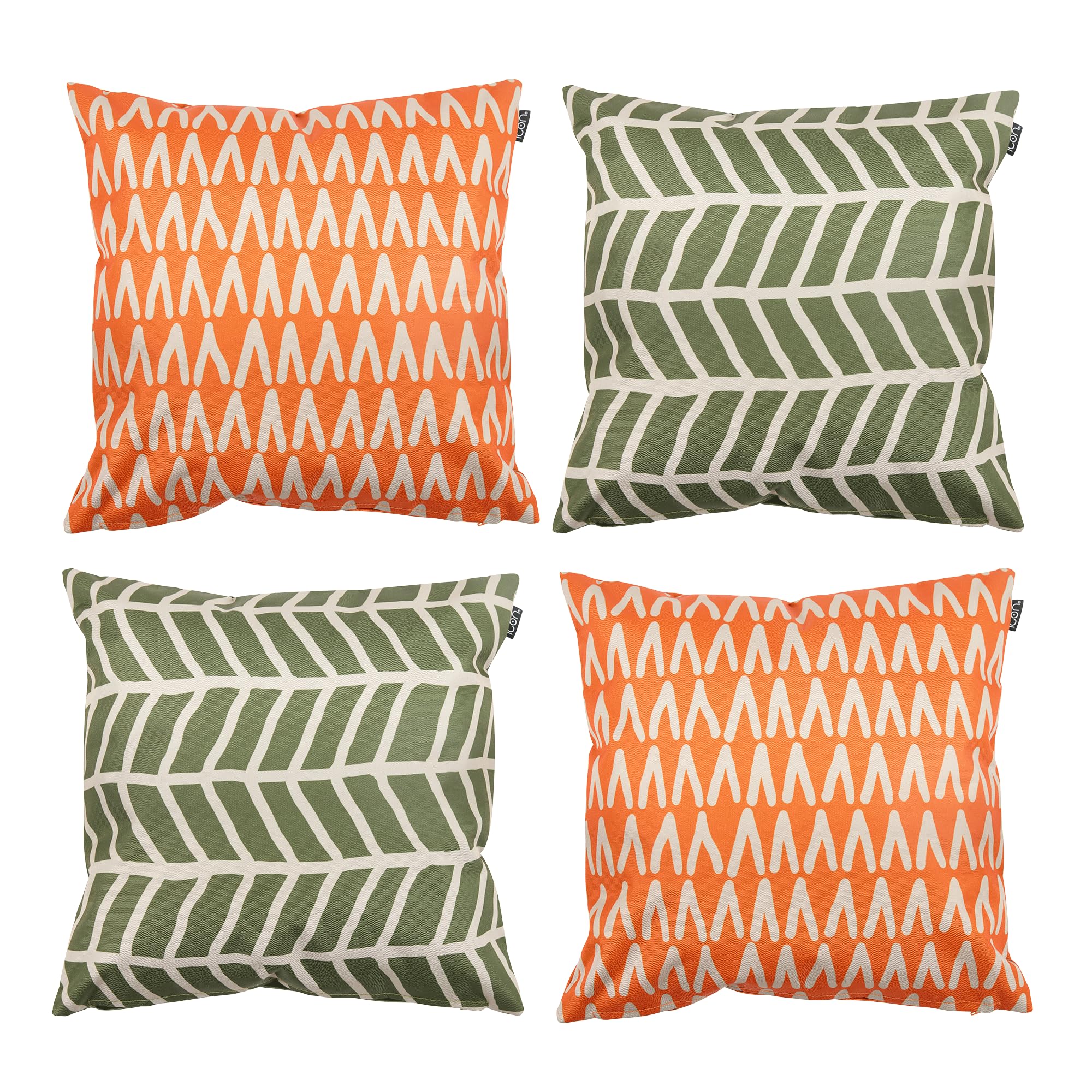 icon Outdoor Cushions Filled, Graphic Collection, Orange and Khaki, Set of 4, 43cm x 43cm, Water Resistant, Outdoor Cushions for Garden Furniture, Garden, Patio