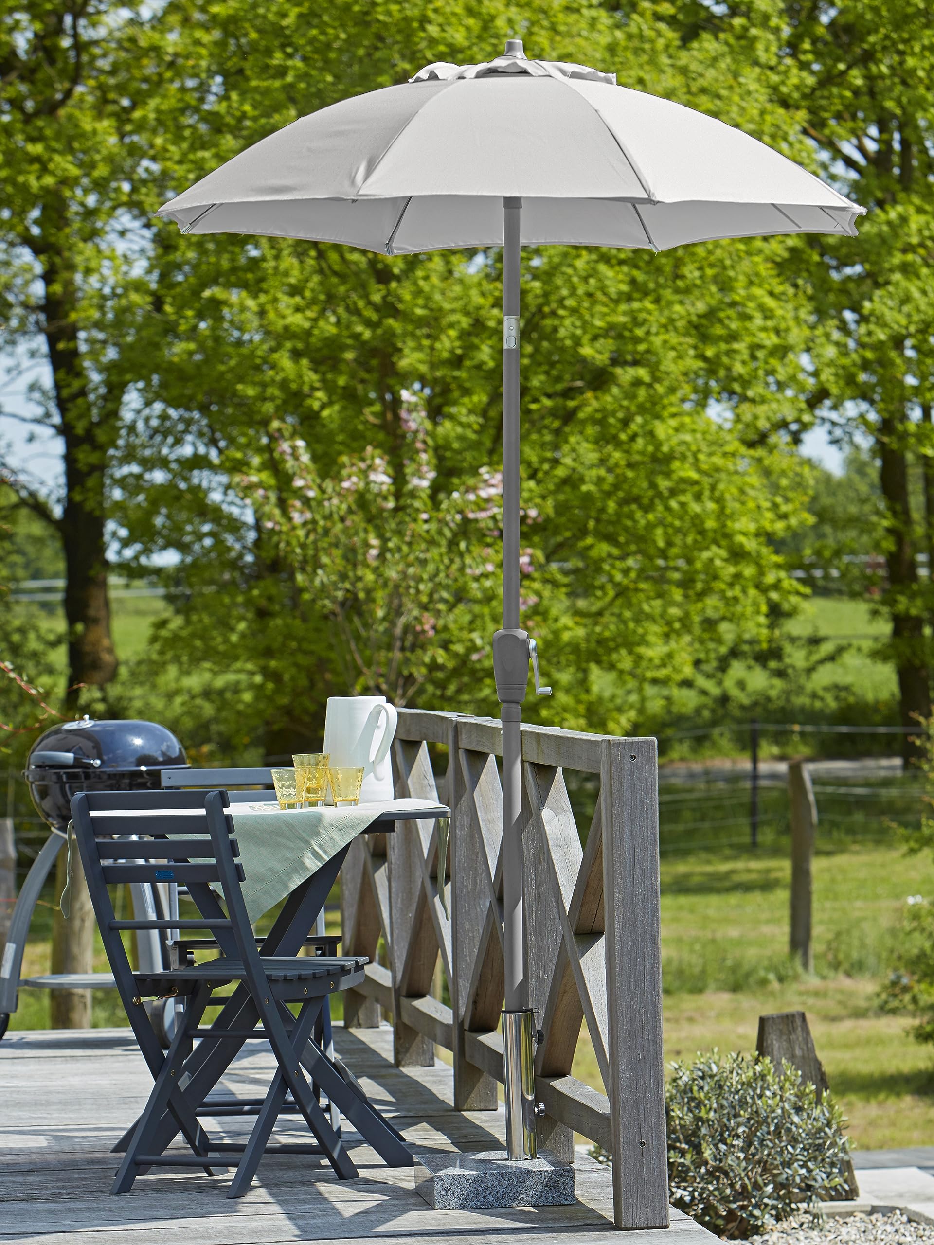 Dehner Vido parasol przeciwsłoneczny, Ø 150 cm, wysokość 221 cm, aluminium/poliester, jasnoszary