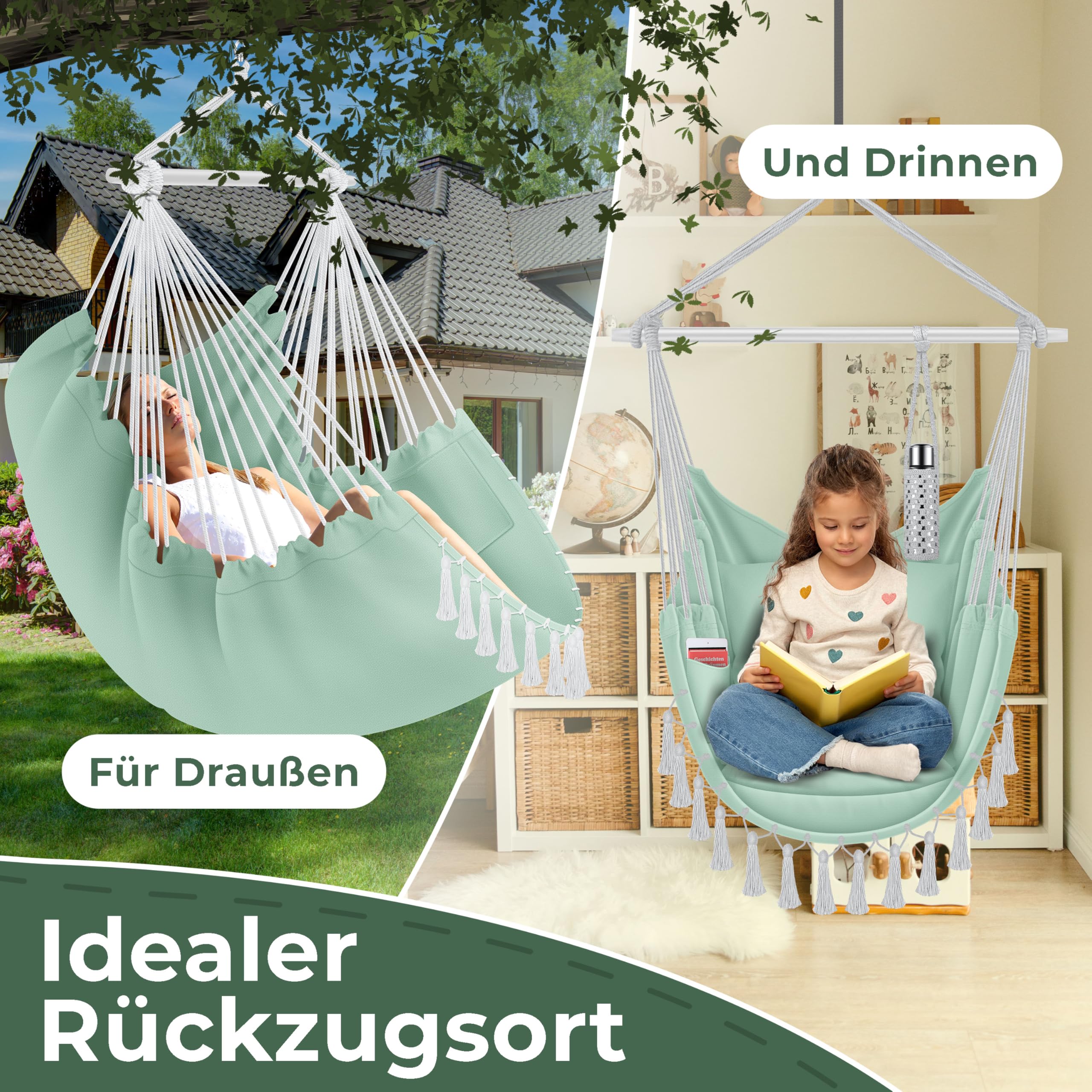 KESSER® Safari XXL Hangstoel met 2 kussens, bekerhouders en KESSER® Safari XXL Hangstoel met 2 kussens, bekerhouders en