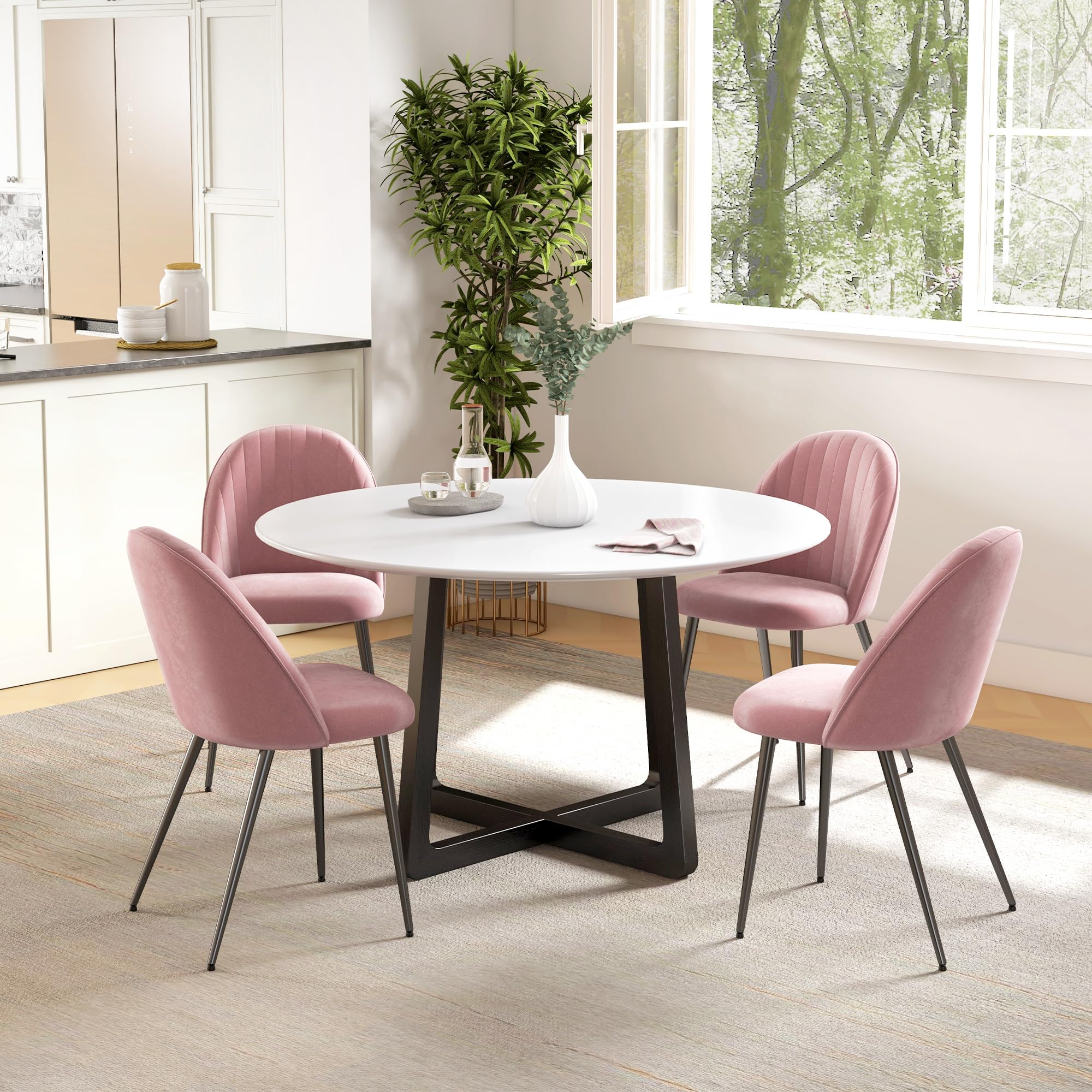 HOMCOM Pack de 4 Sillas de Comedor Modernas Sillas de Cocina Tapizada en Terciopelo con Respaldo Alto y Patas de Acero para Sala de Estar 50x52x83 cm Rosa Palo