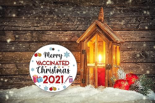 Miniatura 4 de Adorno de Navidad con texto en inglés "Friends Merry Vaccine" 2021 Año de la vacuna, adorno para colgar en Navidad, decoración de árbol de Navidad,