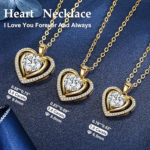 Miniatura 5 de Collar dorado con dije de corazón de moissanita para mujer, gema creada en laboratorio, "I Love You", boda, aniversario, cumpleaños, Navidad, Día de