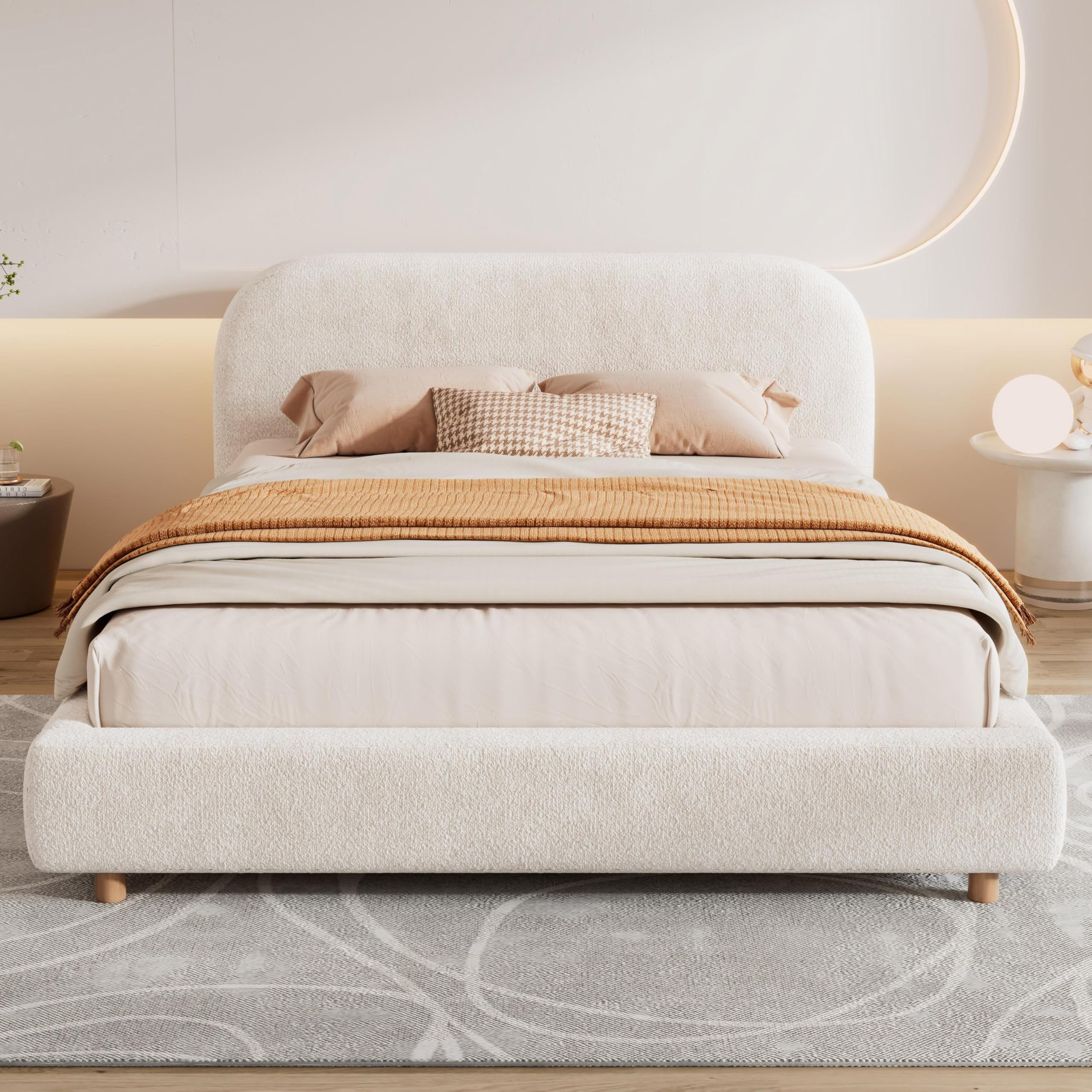 Photo 1 of Christopher Knight Home Queen Bouclé Upholstered Bed Frame - White
