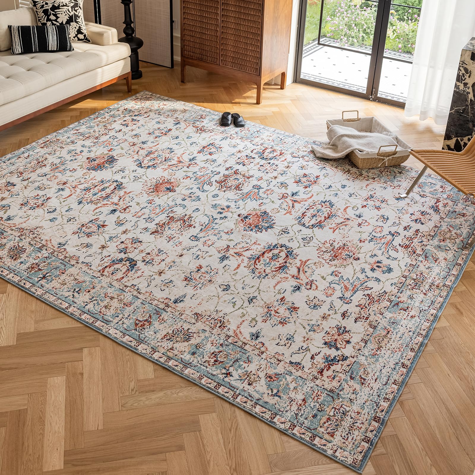 OMERAI Rug 5x7 Area Rug for Bedroom Washable Rug for Living Room Kitchen Dining Room Rugs Non-Slip Home Decor Carpet Faux Wool Rug Large Morden Art Ultra Soft Blue Area Rug-Classic