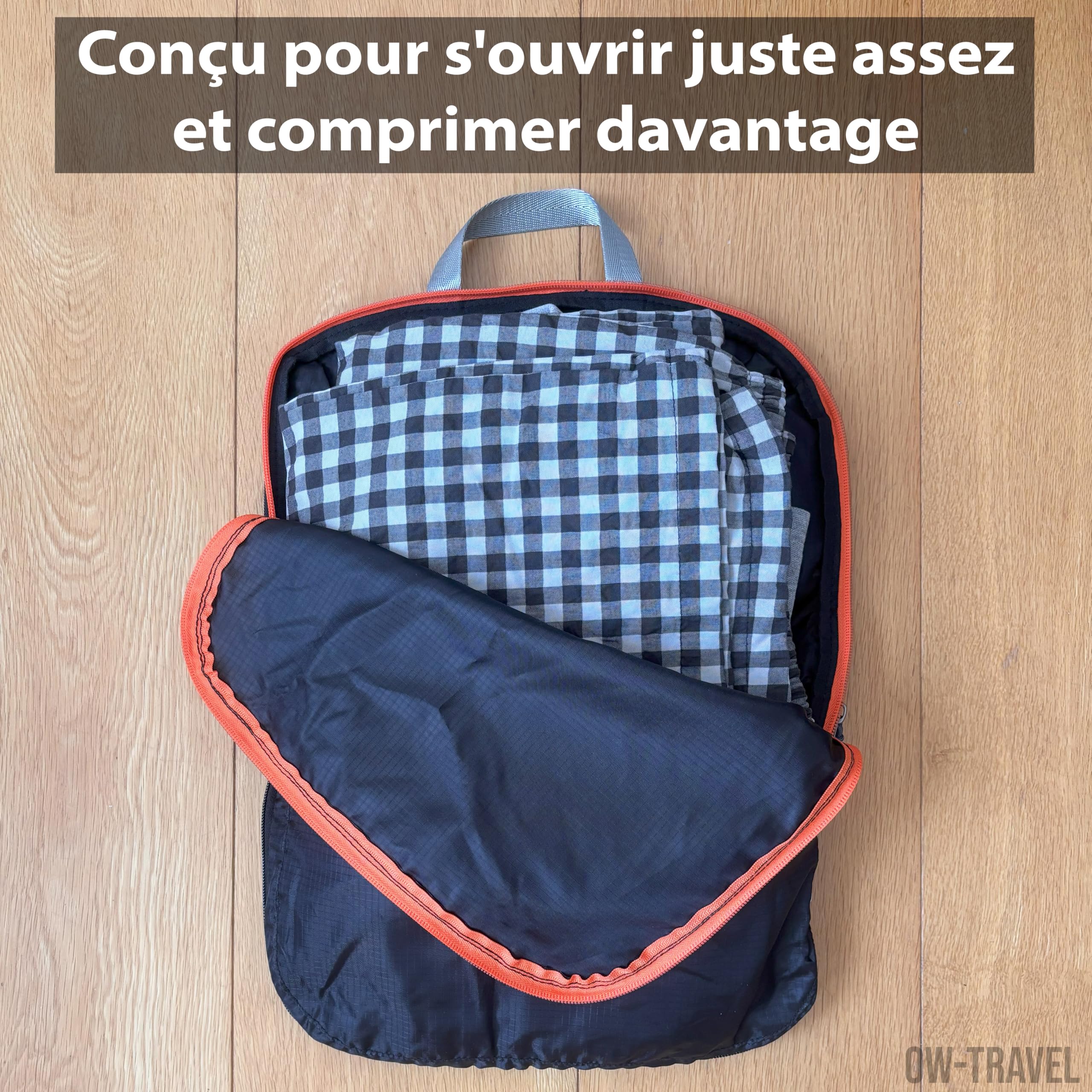 OW-Travel Organisateur de Valise Compressible (4 pièces, Moyen, Noir) Organisateur Valise, Sac de Compression Voyage. Organiseurs de Bagage, Pochette Rangement Voyage pour Sac à Dos. Packing Cubes