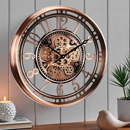 21" Large Copper Moving Gear Wall Clock