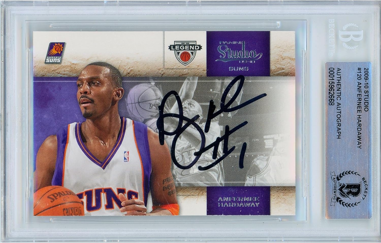 Anfernee Penny Hardaway Autographed 2009 2010 Panini Studio #120 NBA Basketball Trading Card Slab Beckett BAS Authentic Slabbed COA Played For Phoenix Suns NBA