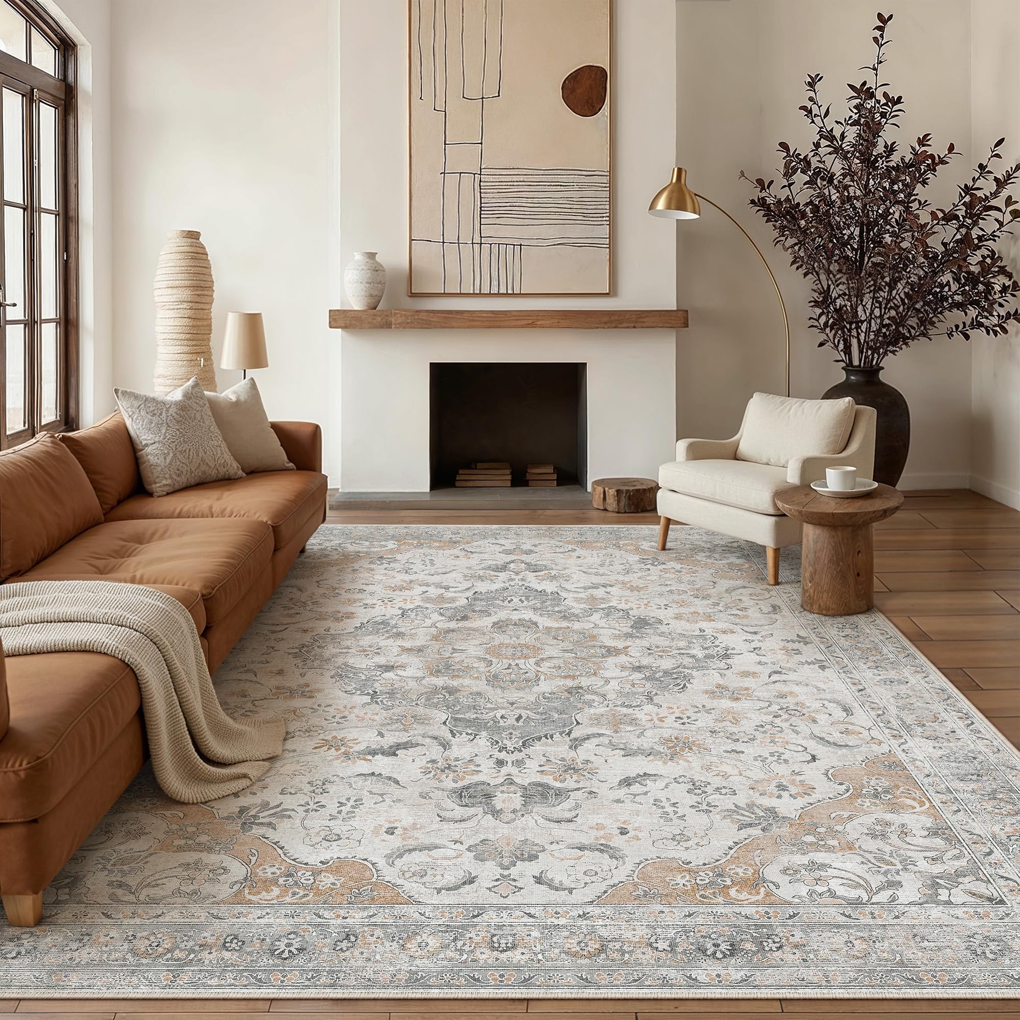 PureCozy Large Washable Rugs for Living Room 240x300cm, Extra Large Area Beige Rug, Vintage Boho Low Pile XXL Lightweight Carpet for Dining Room, Home Office, Bedroom — image 1