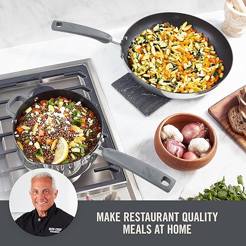 Miniatura 2 de Zakarian by Dash TruPro - Juego de utensilios de cocina antiadherentes de acero inoxidable con tapas coladoras, 10 piezas, color gris