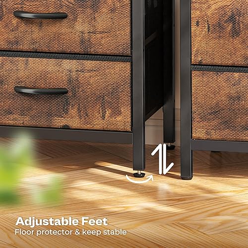 Miniatura 9 de Mesita de noche con estación de carga, cómoda de 4 cajones para dormitorio, mesita de noche, mesita de noche de 33.9 pulgadas de alto con estante