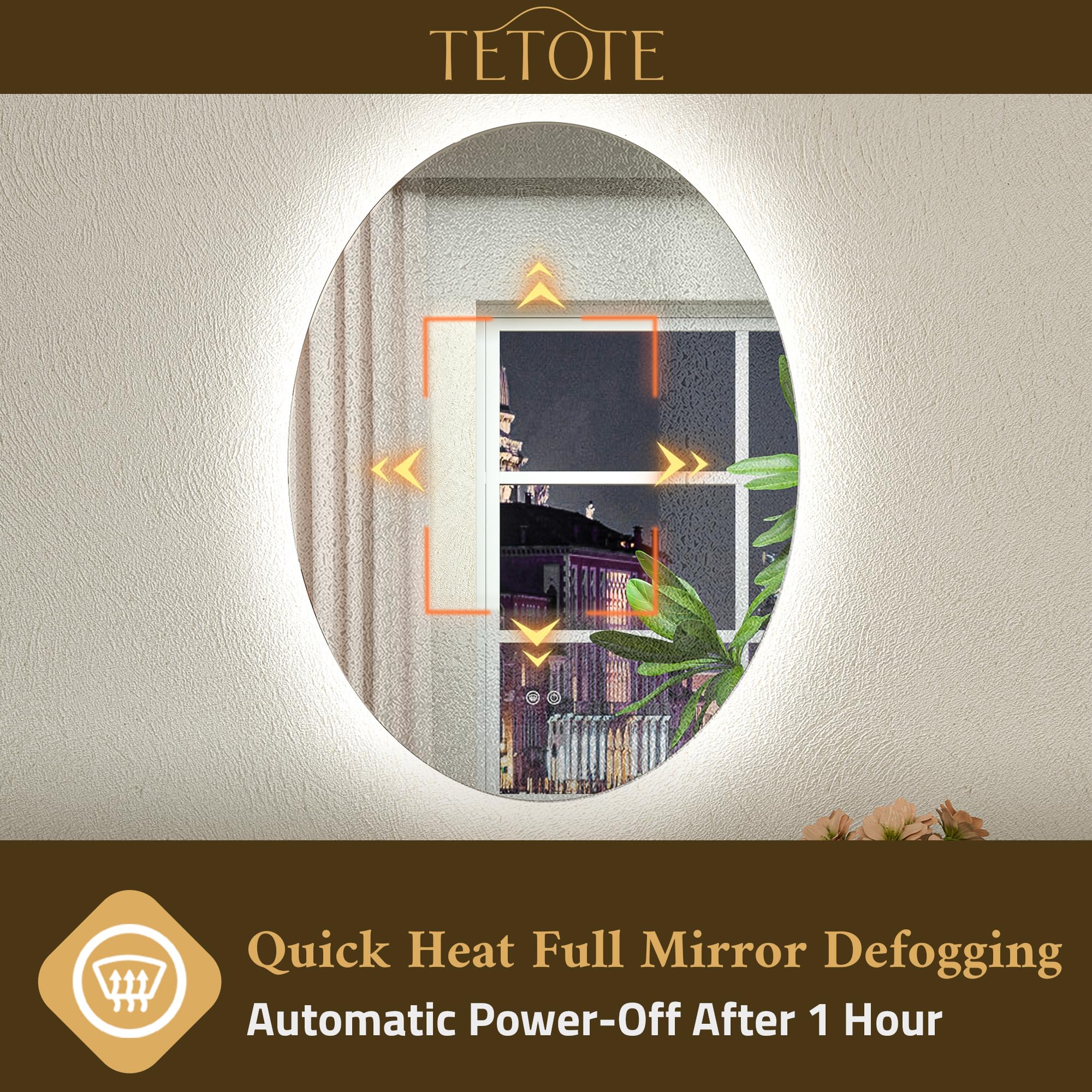 TETOTE Ovaler LED-Spiegel für Badezimmer, 22 x 30 cm, 3 Farben, weiß/warm/natürliche Hintergrundbeleuchtung, dimmbar, beschlagfrei, Kosmetikspiegel mit Lichtern für Make-up, Wandmontage, beleuchteter