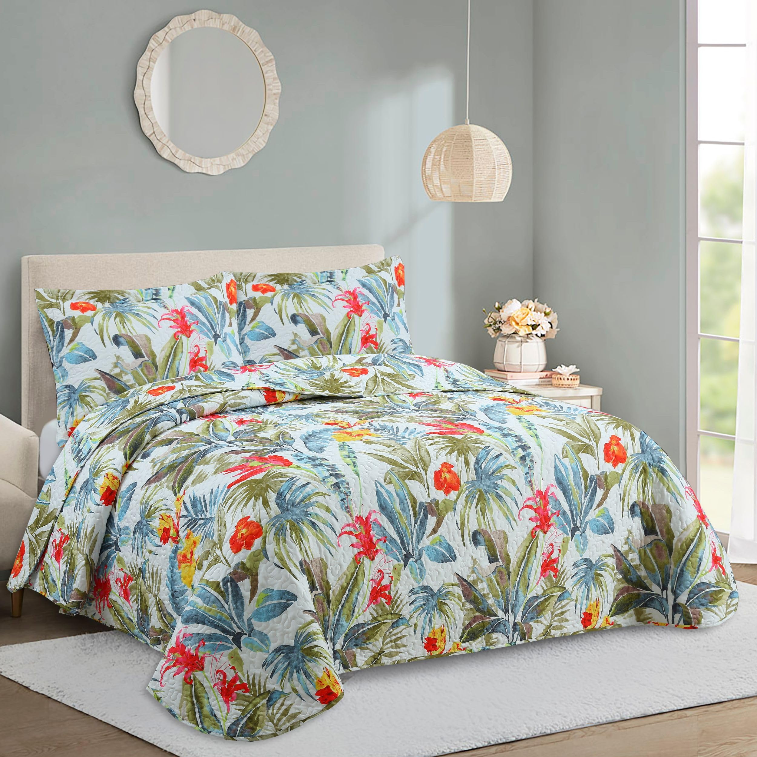 Colcha Boutí Cama 135 (235x270) Estampada para Verano y Entretiempo - Algodón y Poliéster - Cubrecama Ligero y Transpirable con 2 Fundas de Almohada (50x70) – Acabado en Punta Redonda (Esparta)