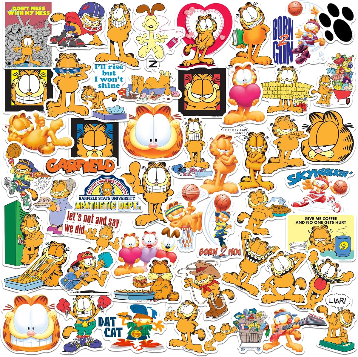 Garfield Variety 50ct Die Cut Vinyl Stickers, Tablet, Indoor & Outdoor Use